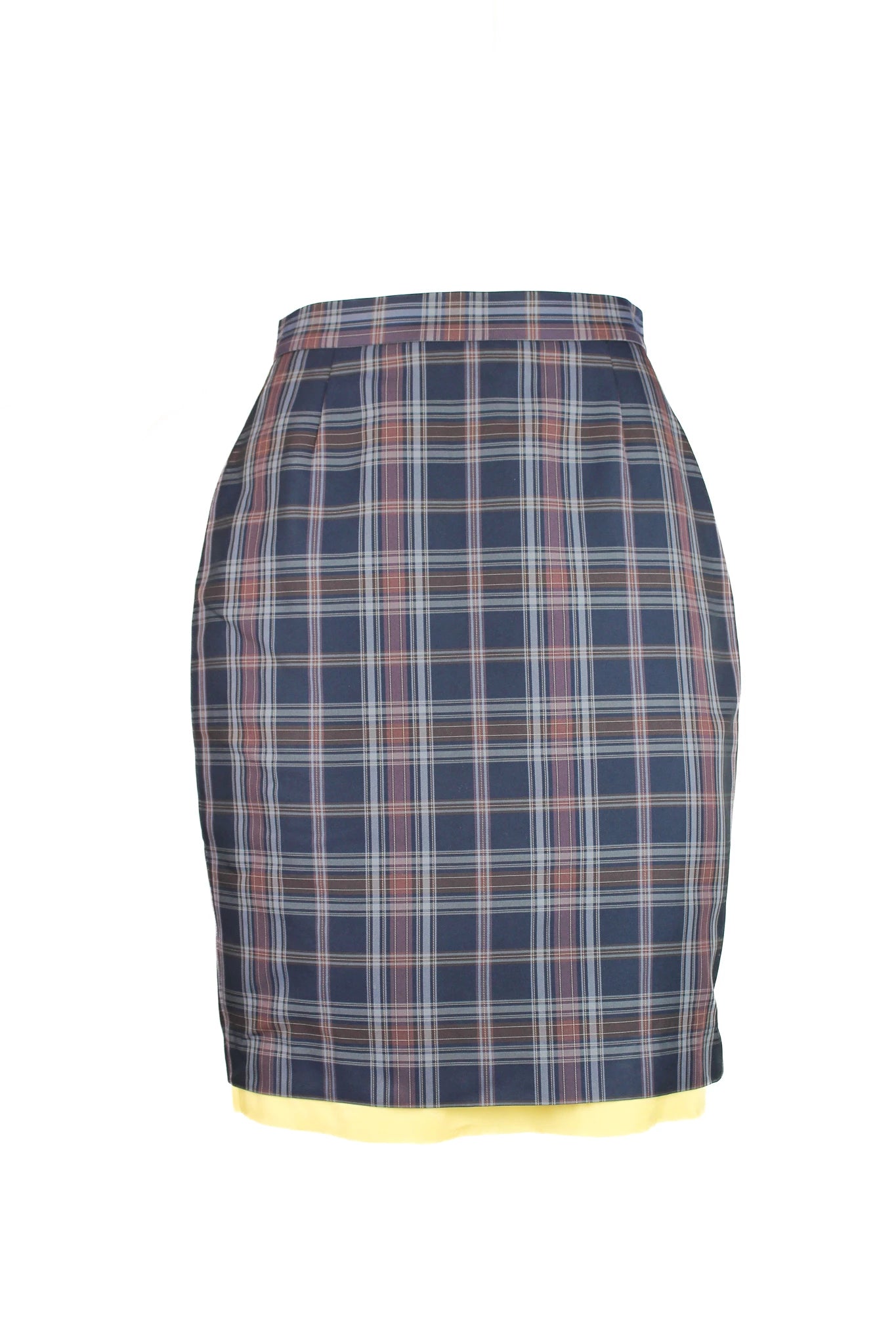 Tartan Pencil Skirt with Contrast Yellow Lining