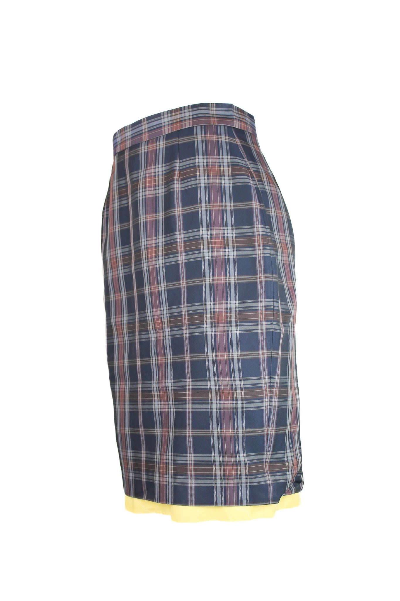 Tartan Pencil Skirt with Contrast Yellow Lining