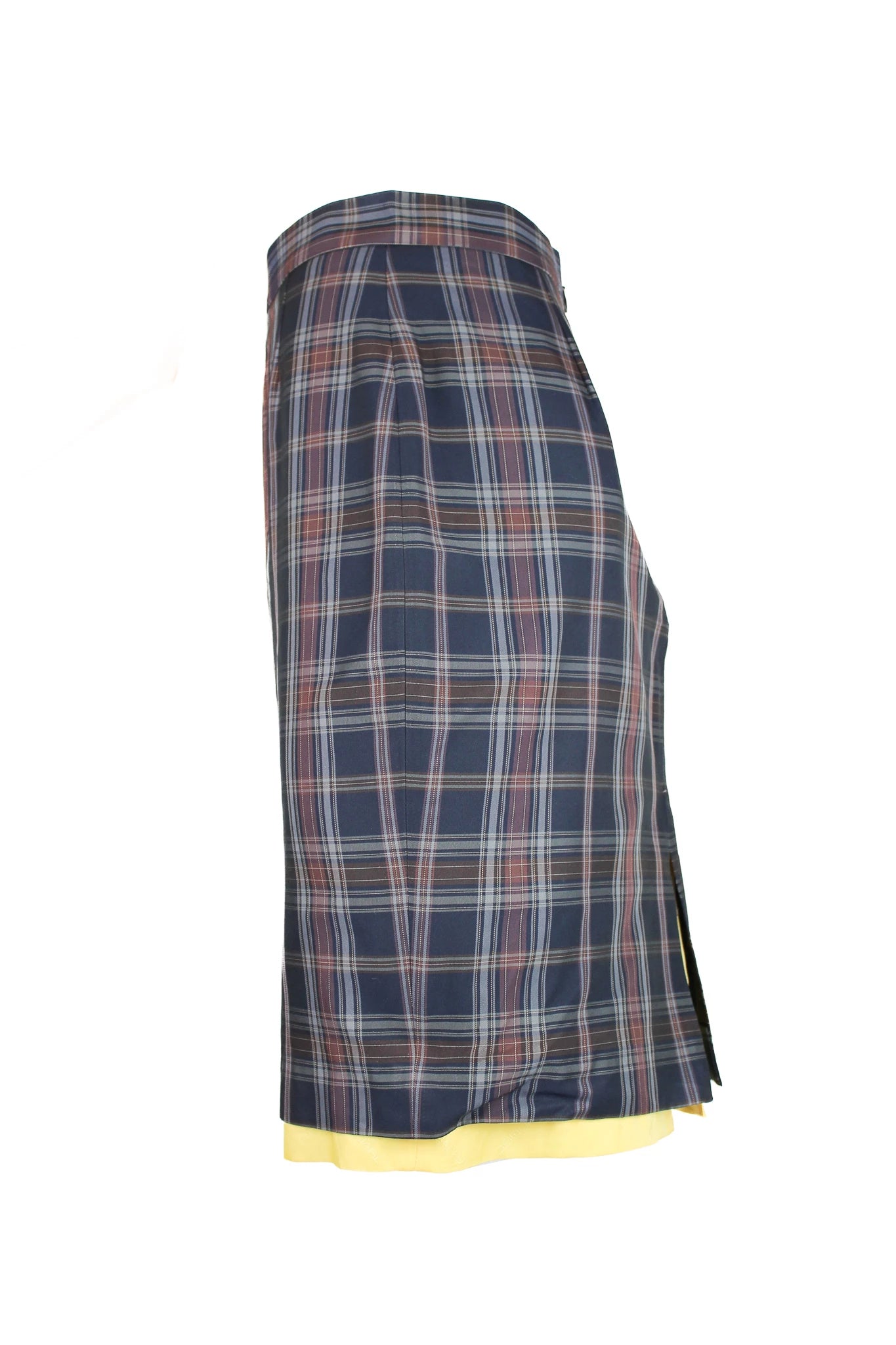 Tartan Pencil Skirt with Contrast Yellow Lining