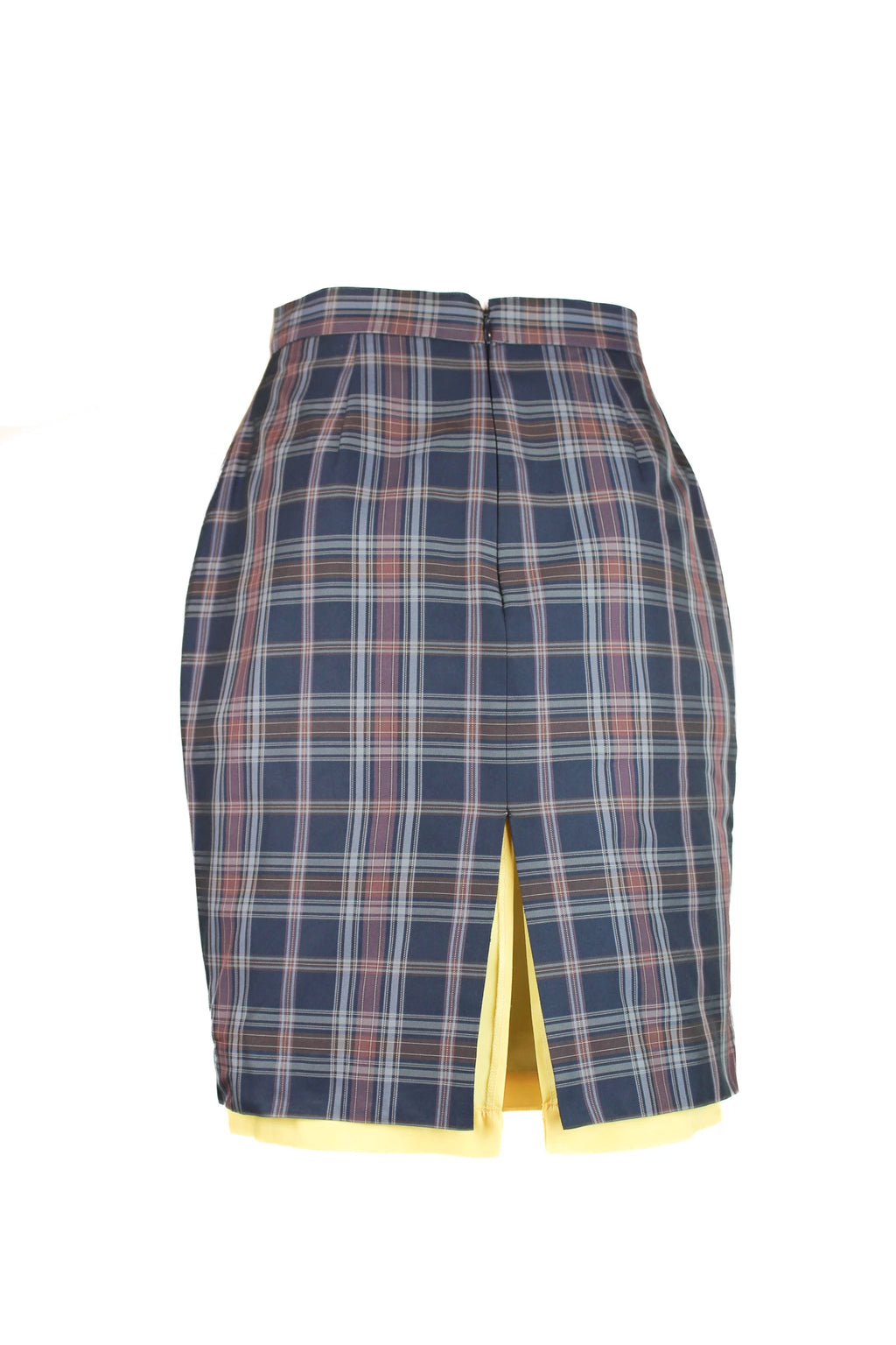 Tartan Pencil Skirt with Contrast Yellow Lining