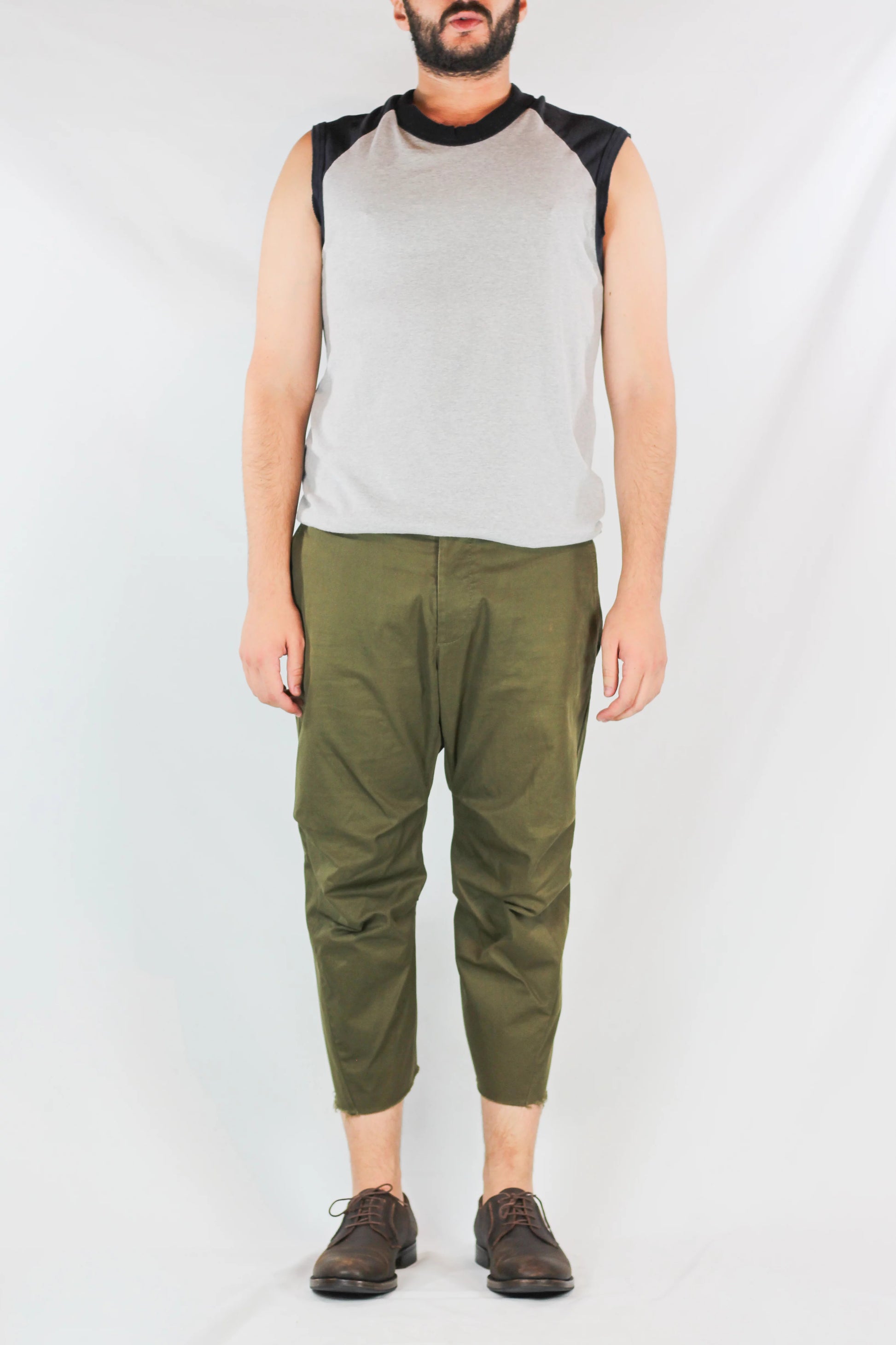 Military Green Cropped Trousers