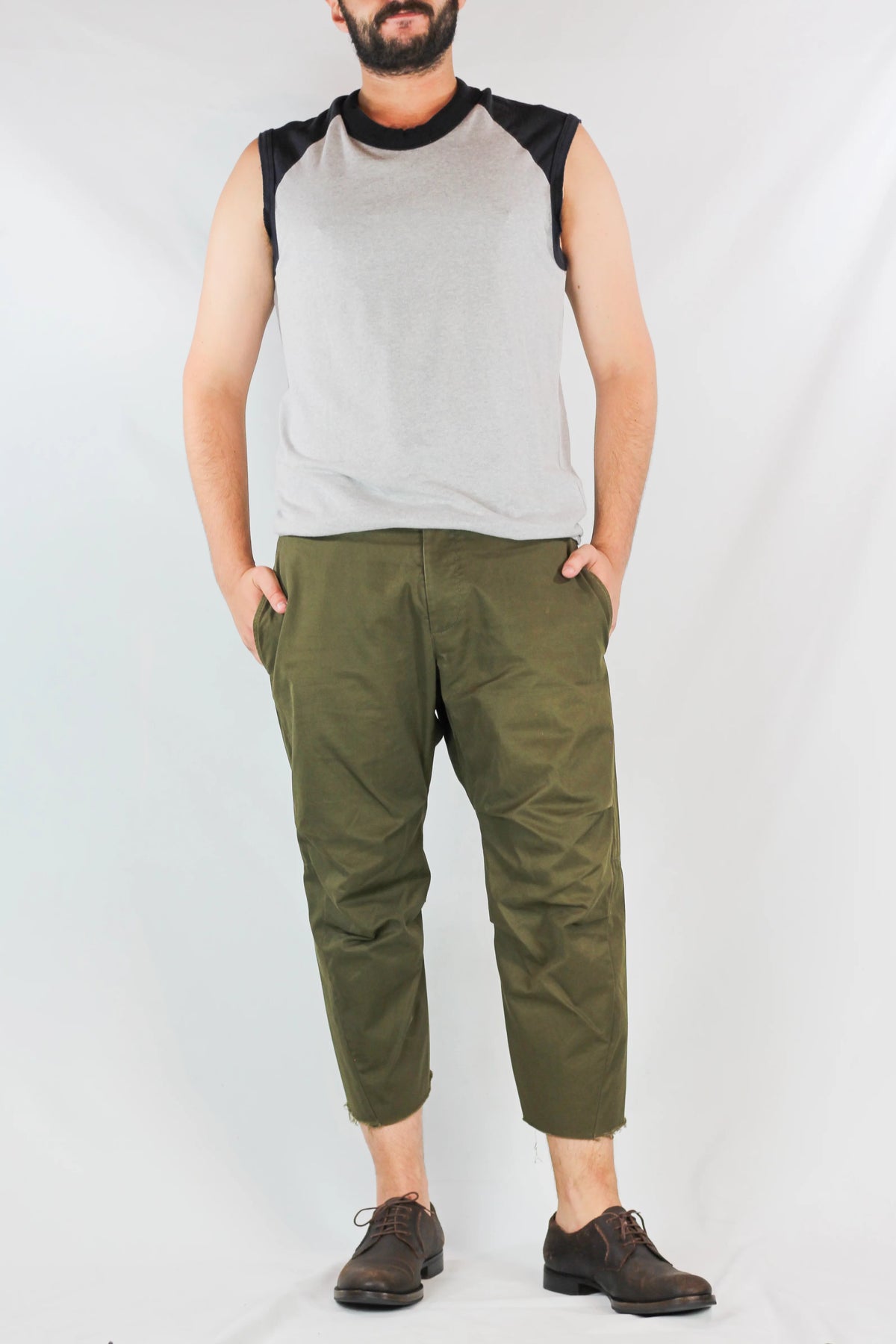 Military Green Cropped Trousers
