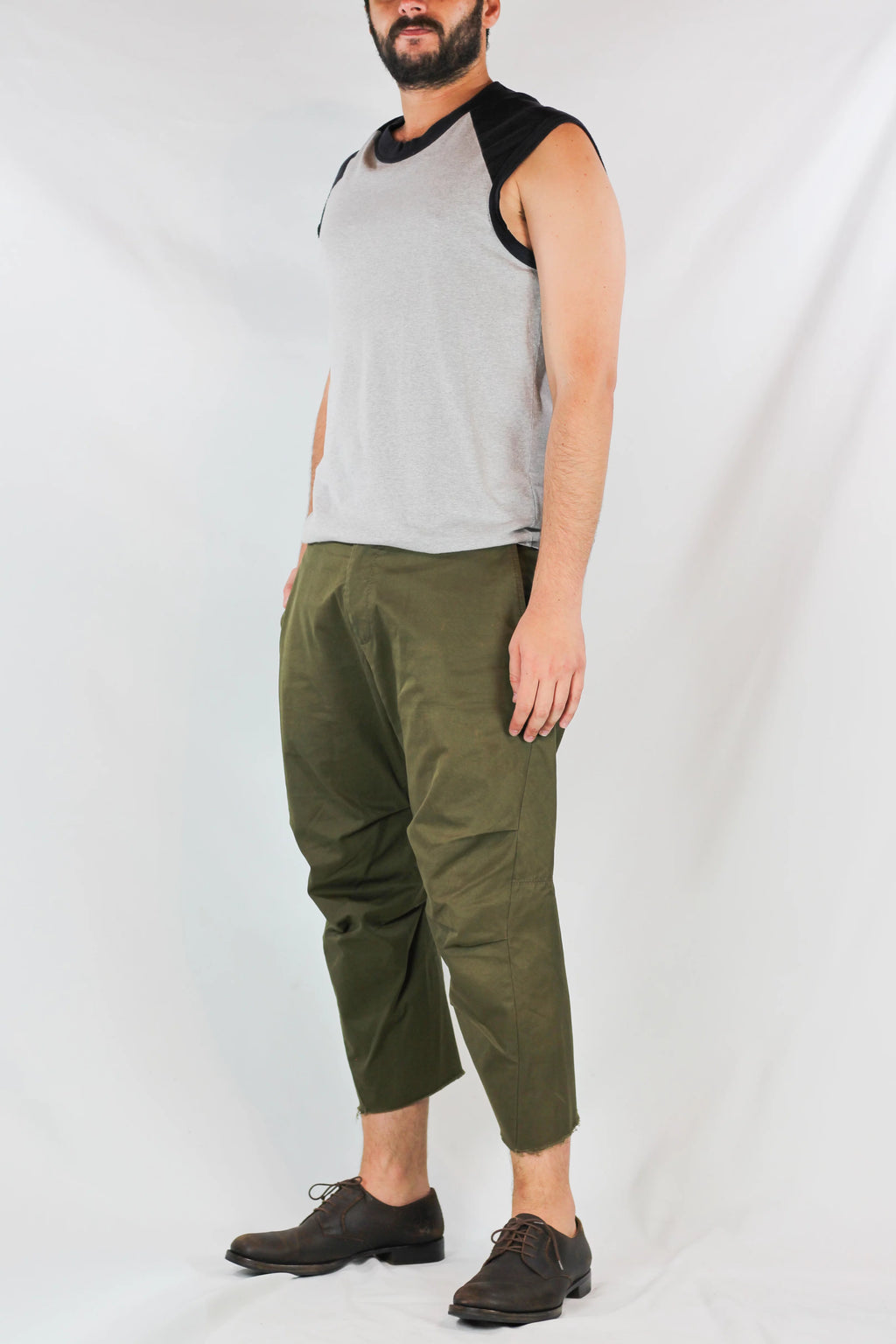 Military Green Cropped Trousers