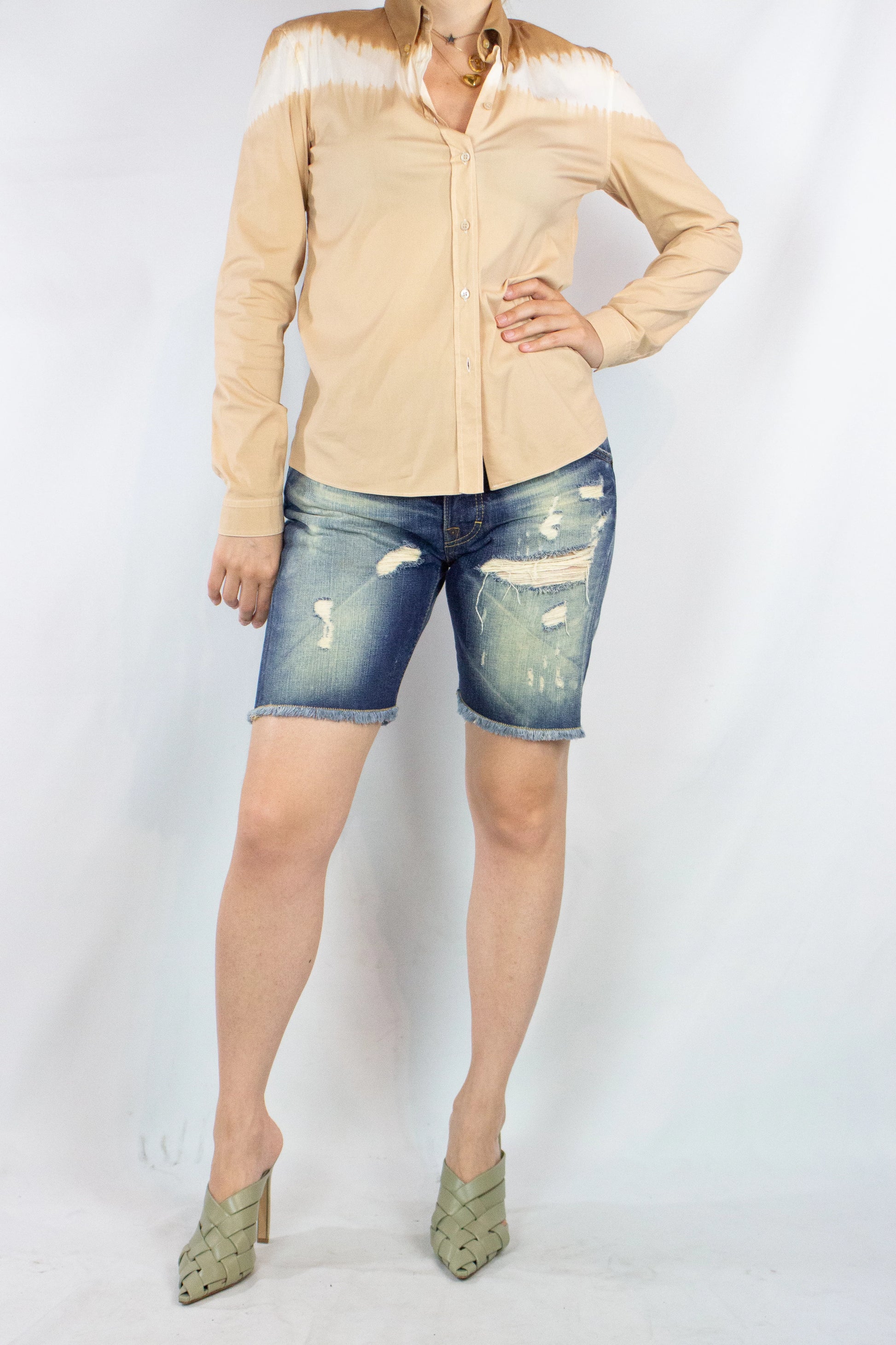 Distressed Blue Denim Bermuda Shorts