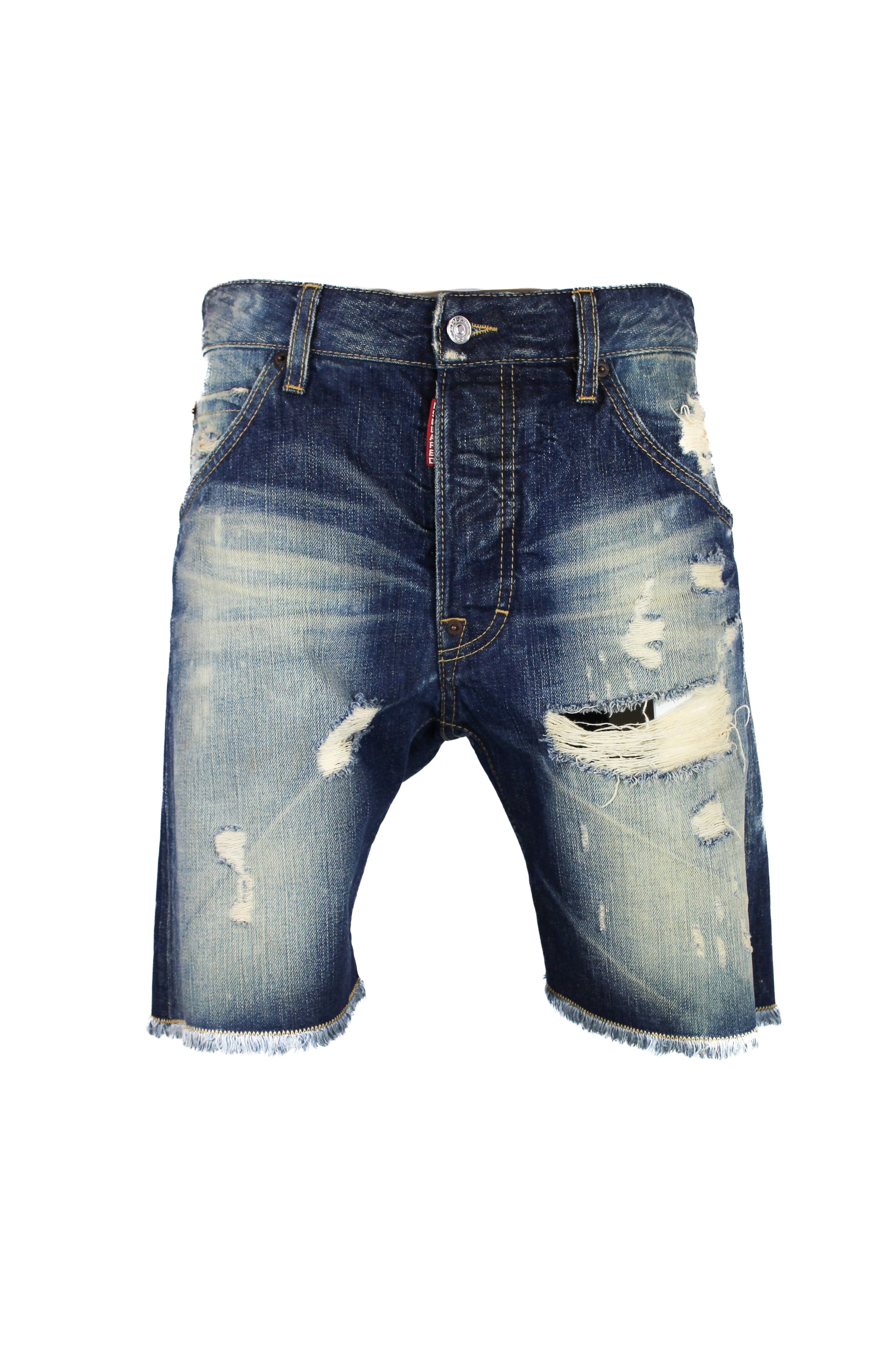 Distressed Blue Denim Bermuda Shorts