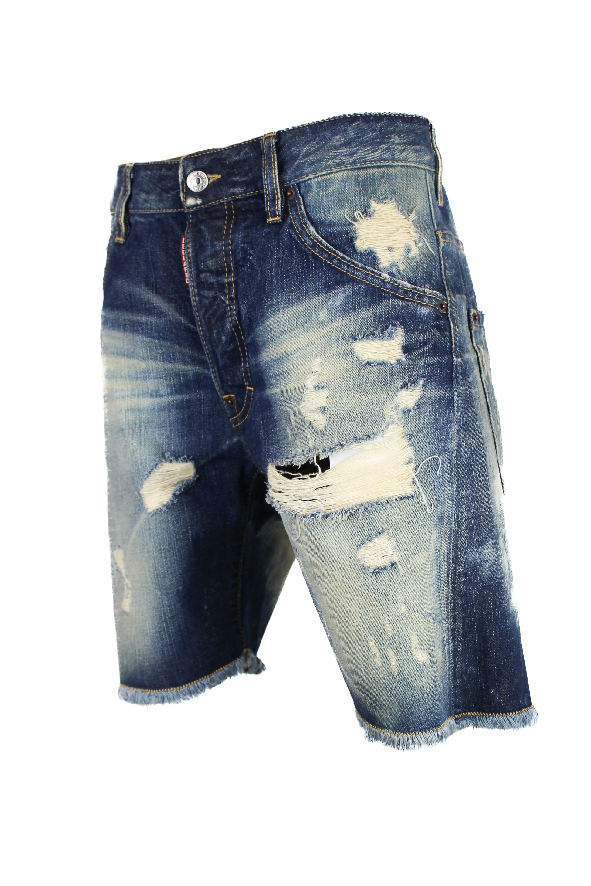 Distressed Blue Denim Bermuda Shorts