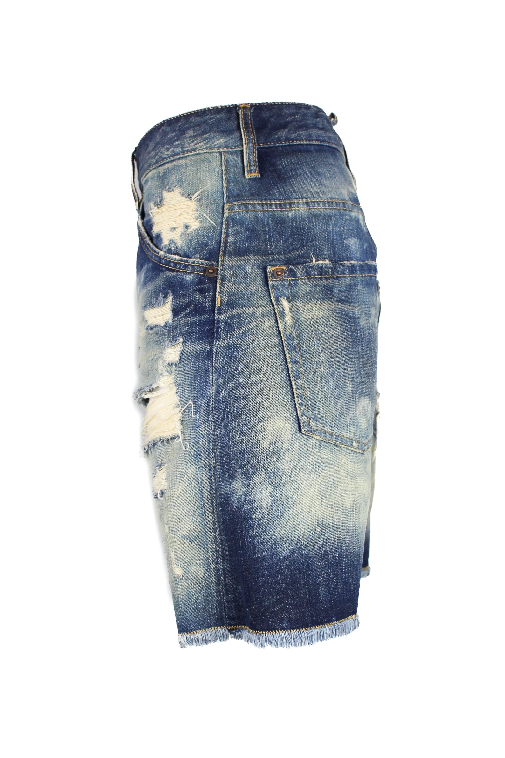 Distressed Blue Denim Bermuda Shorts