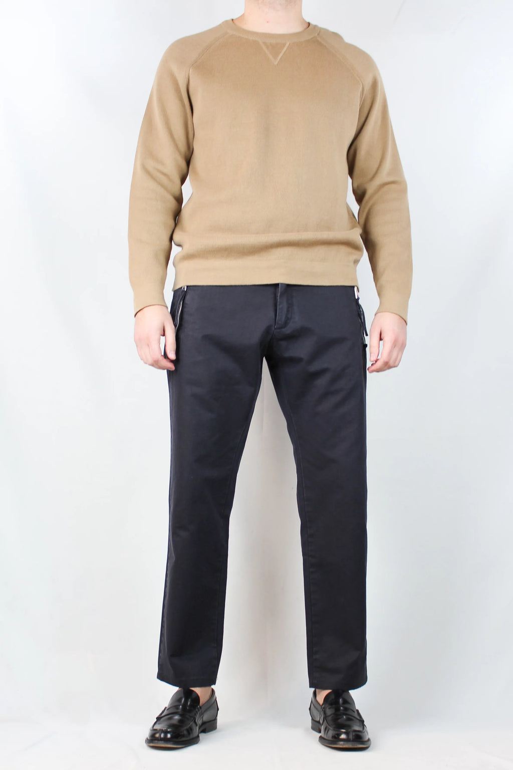Zip-Pocket Cotton Chino Trousers Dark Navy