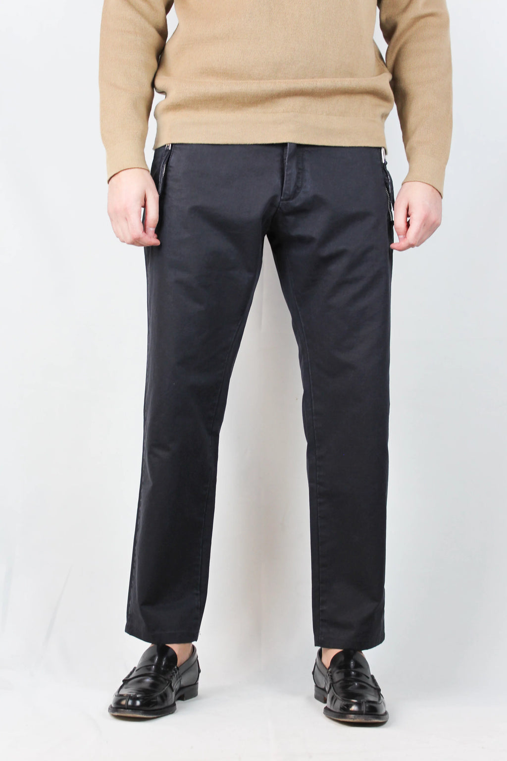 Zip-Pocket Cotton Chino Trousers Dark Navy
