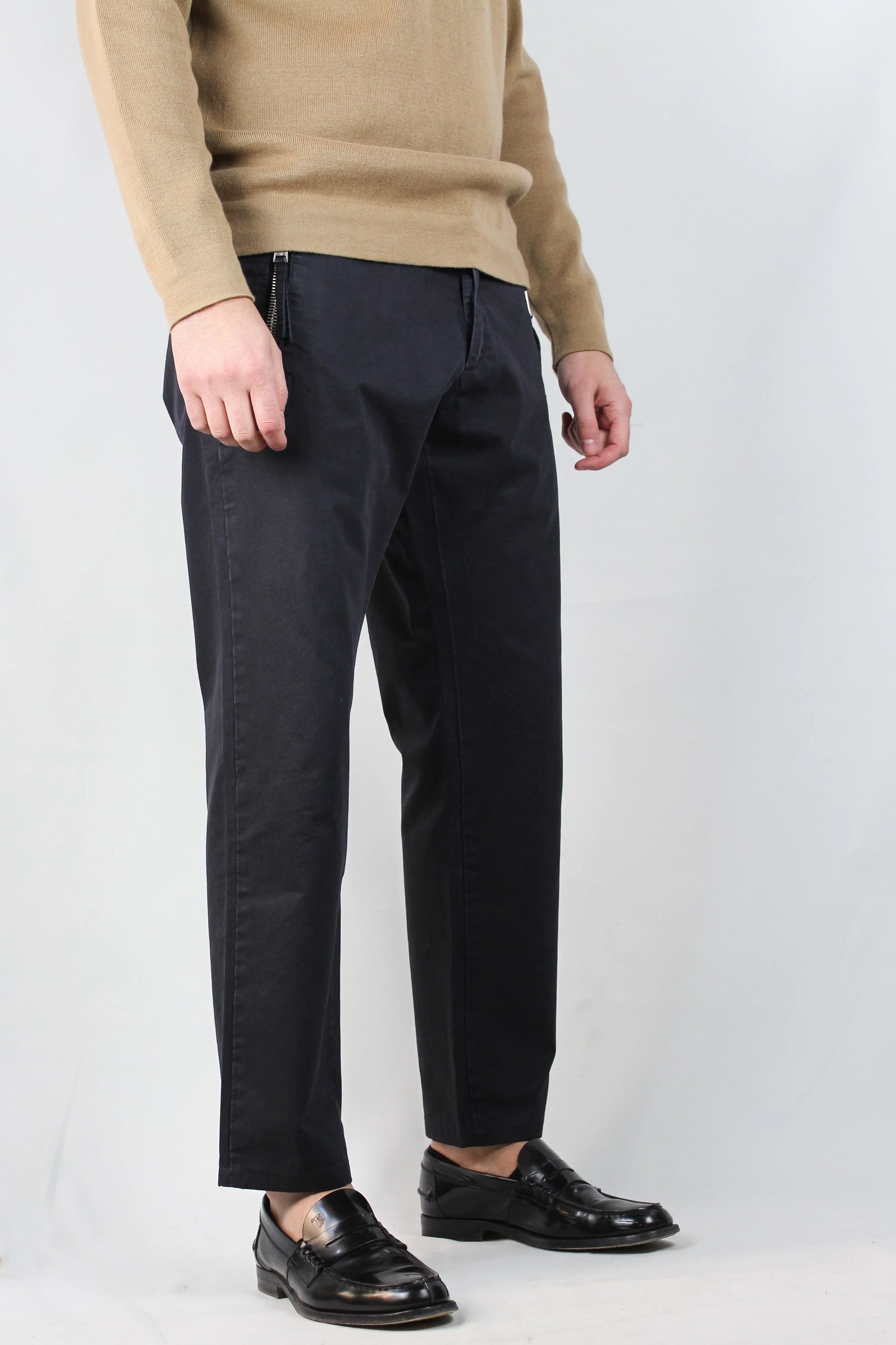 Zip-Pocket Cotton Chino Trousers Dark Navy