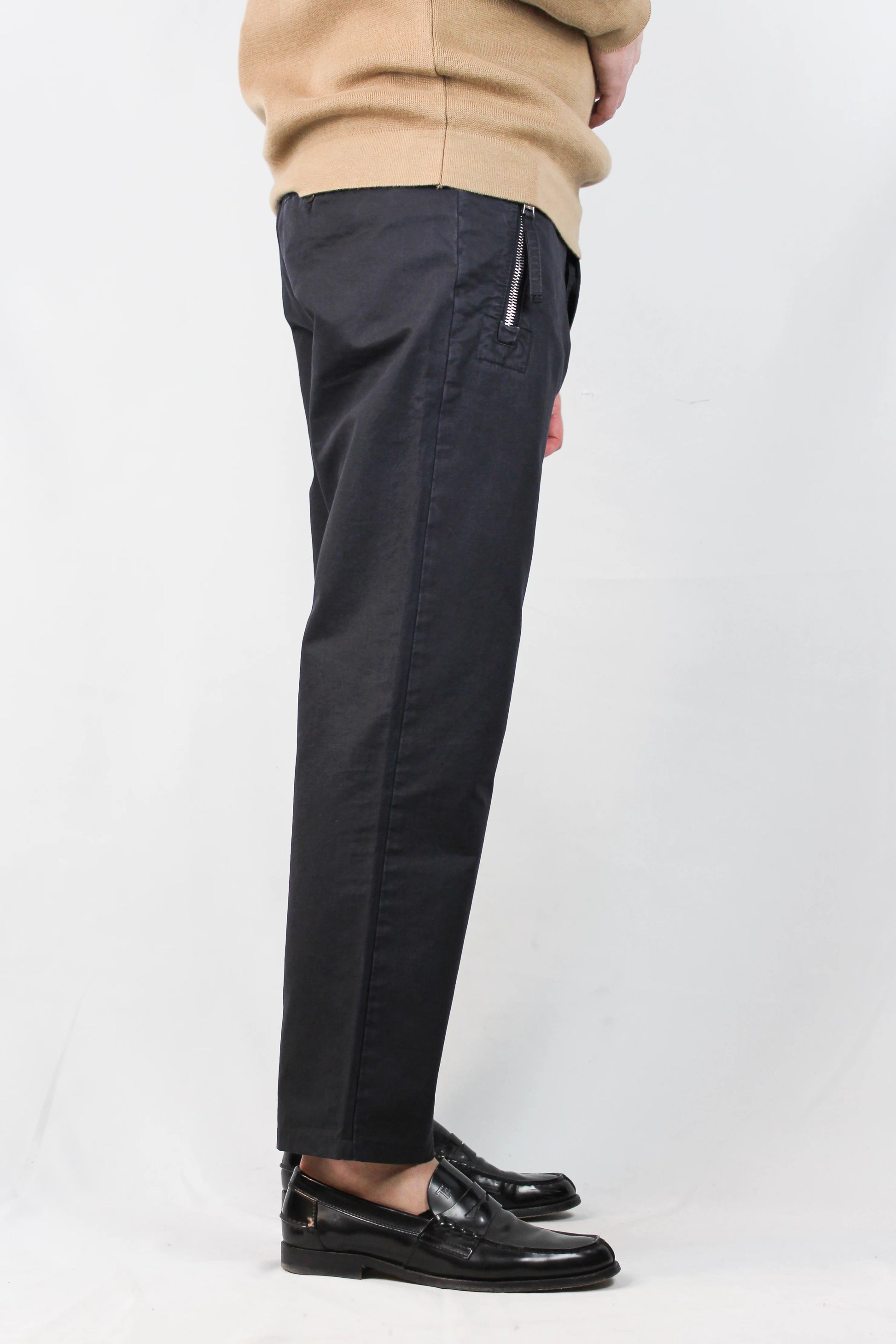 Zip-Pocket Cotton Chino Trousers Dark Navy