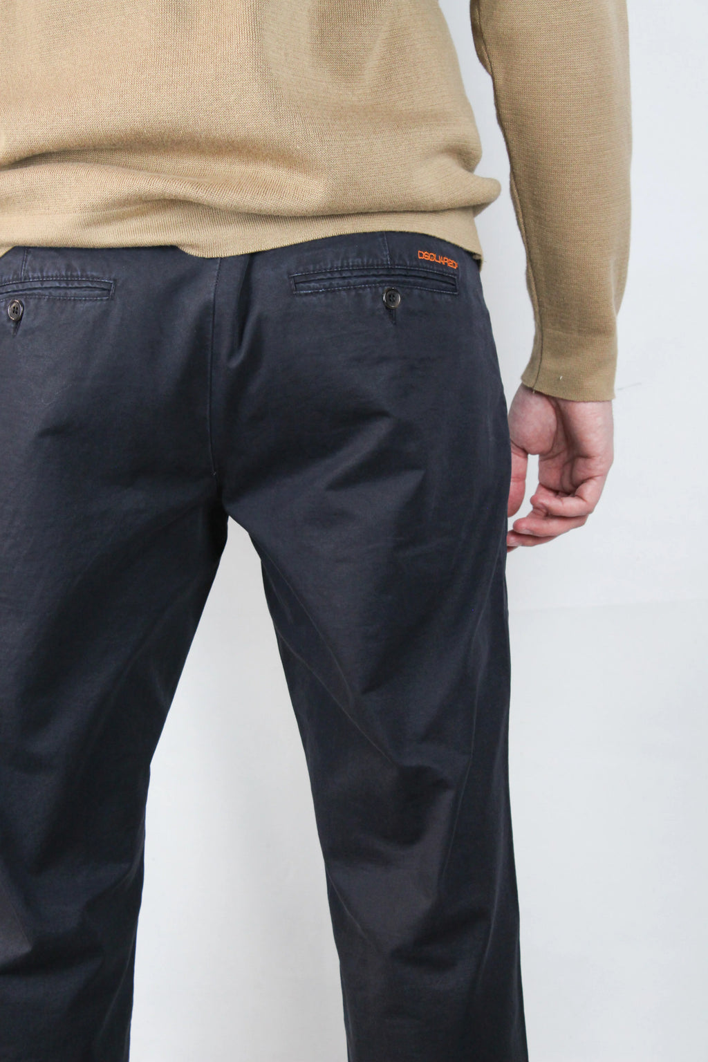 Zip-Pocket Cotton Chino Trousers Dark Navy