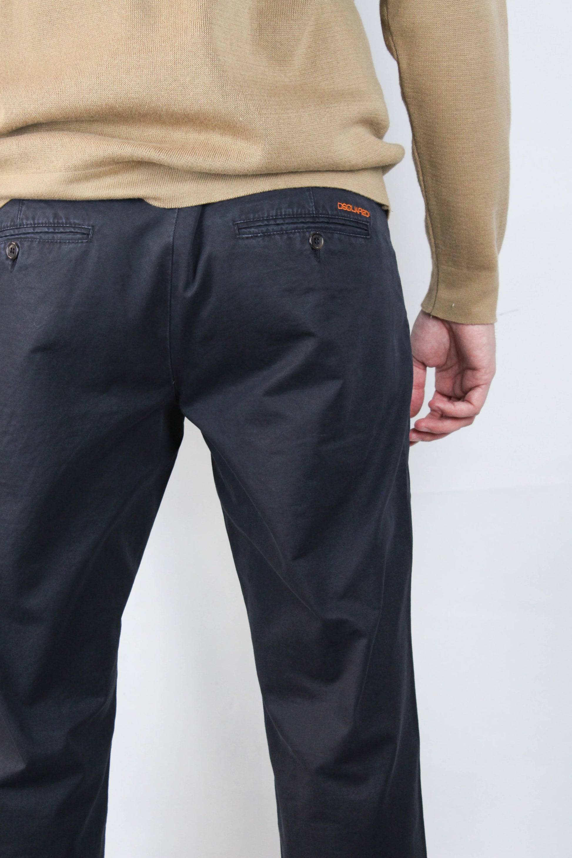 Zip-Pocket Cotton Chino Trousers Dark Navy