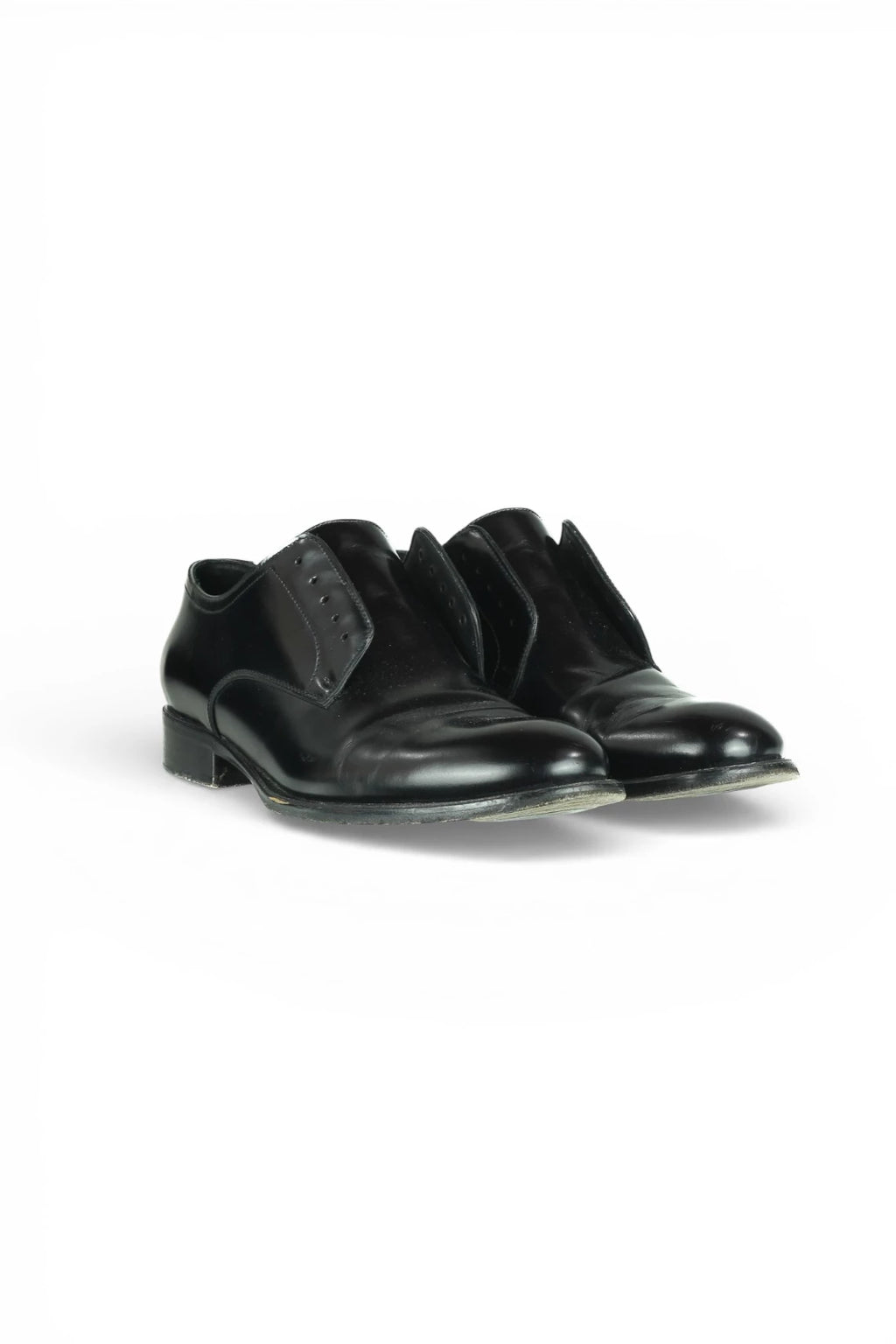 Black Leather "Laceless" Oxford Shoes