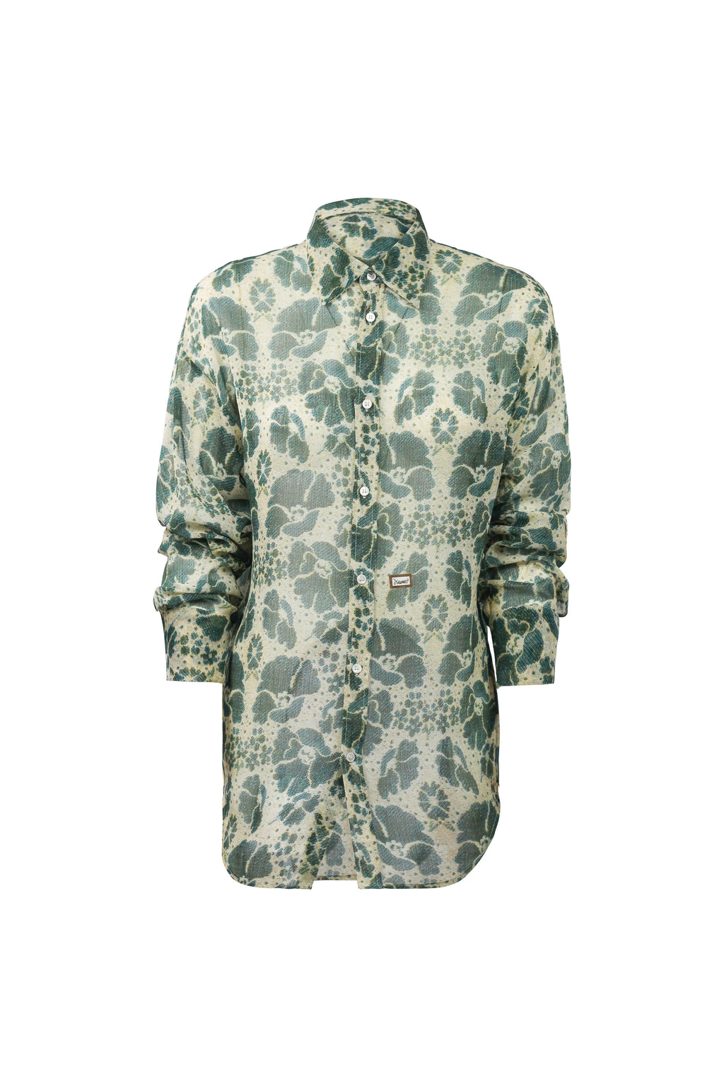 Lace-Print Oversized Button-Down Shirt SS2022