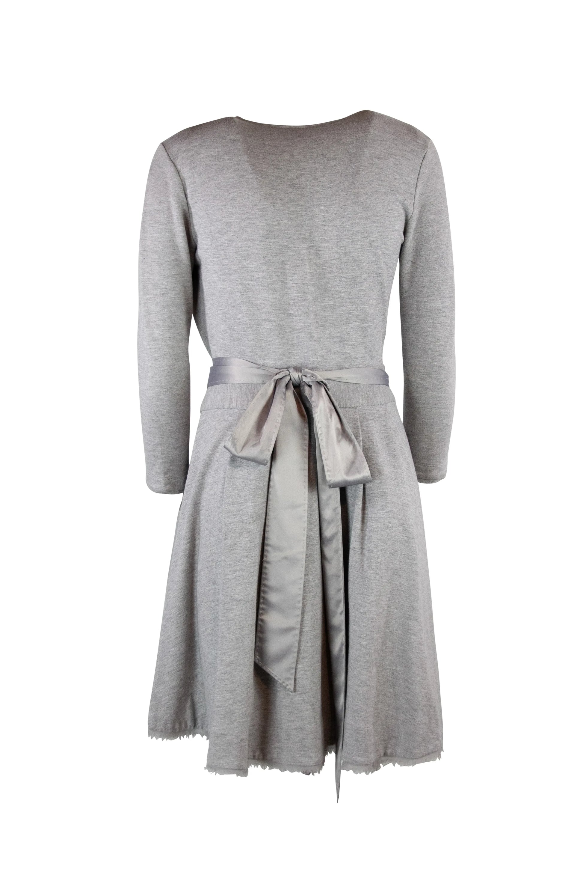 Grey Sweatshirt Wrap Dress with Satin Waist Tie