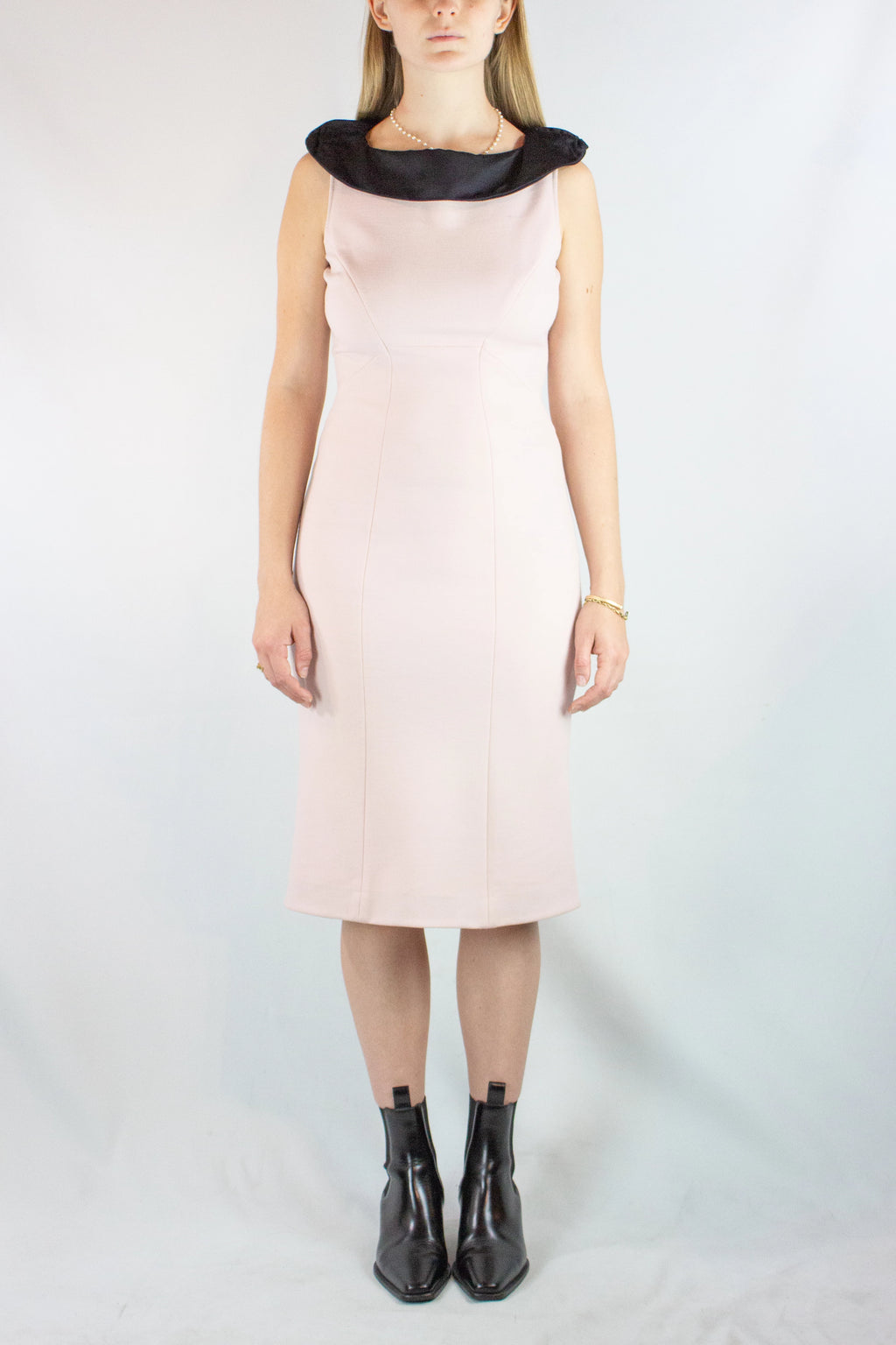 Pale Pink Bodycon Dress with Black Collar
