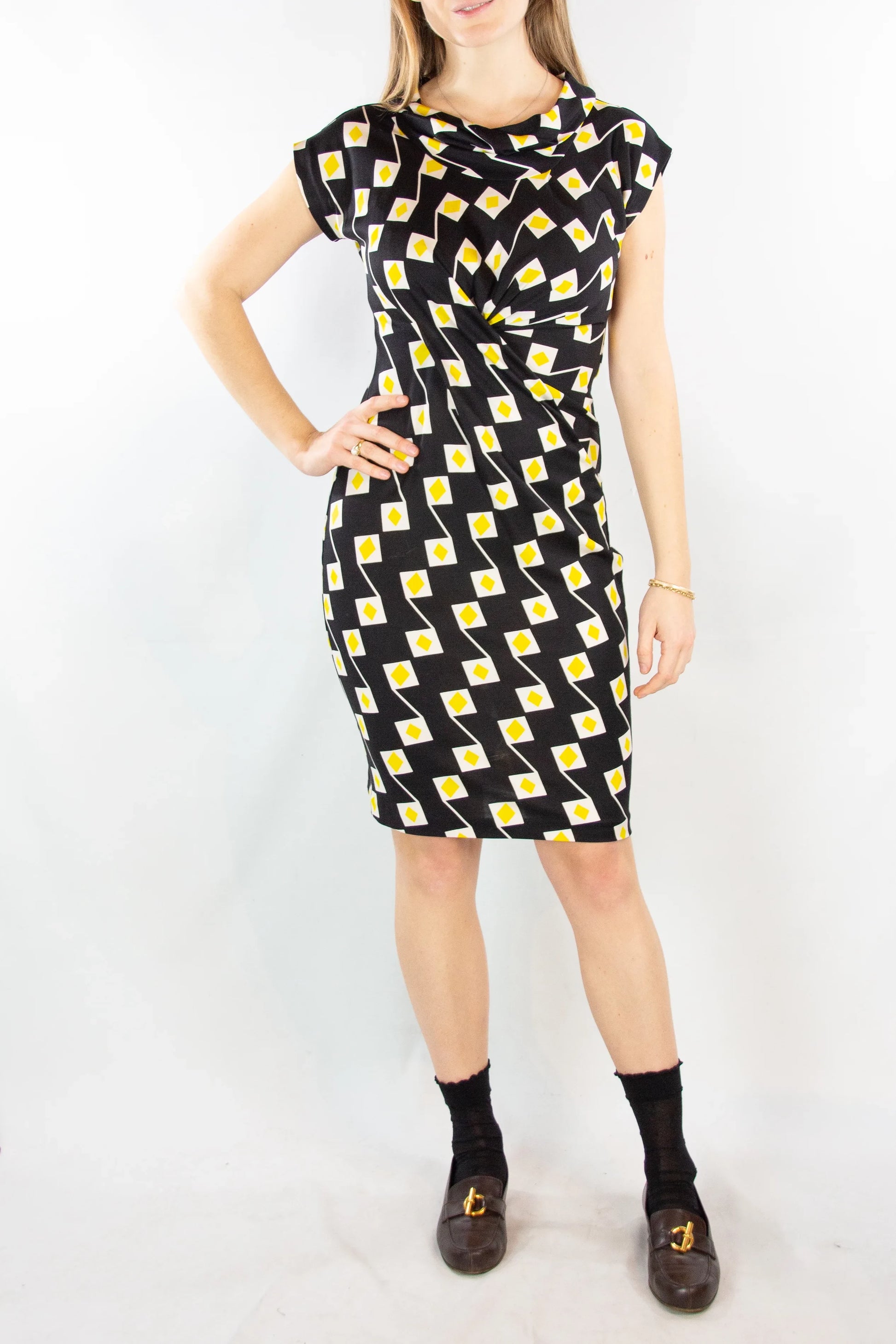 Yellow and black patterned dress