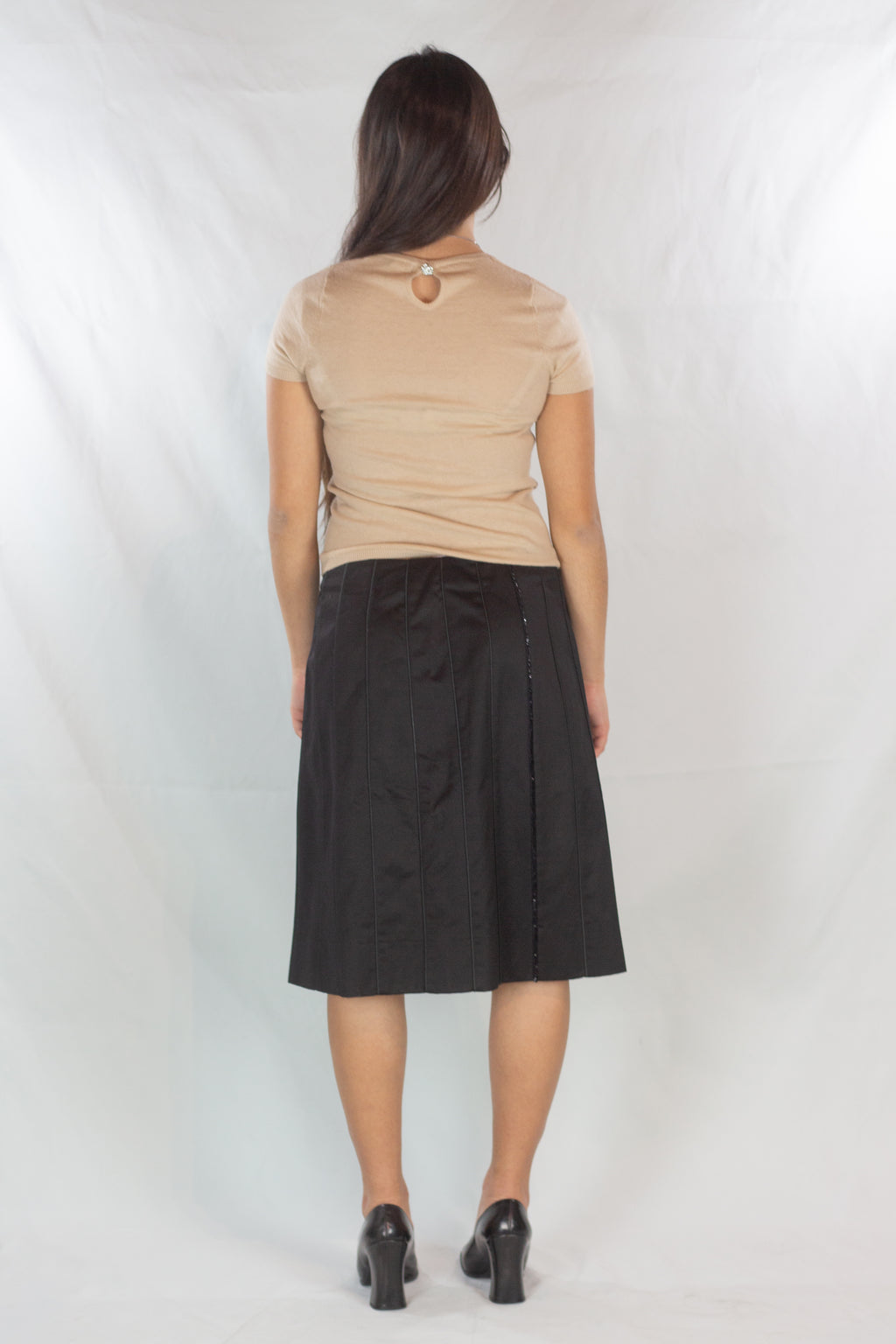 Black Trapeze Skirt with Beaded Vertical Tubing Detail