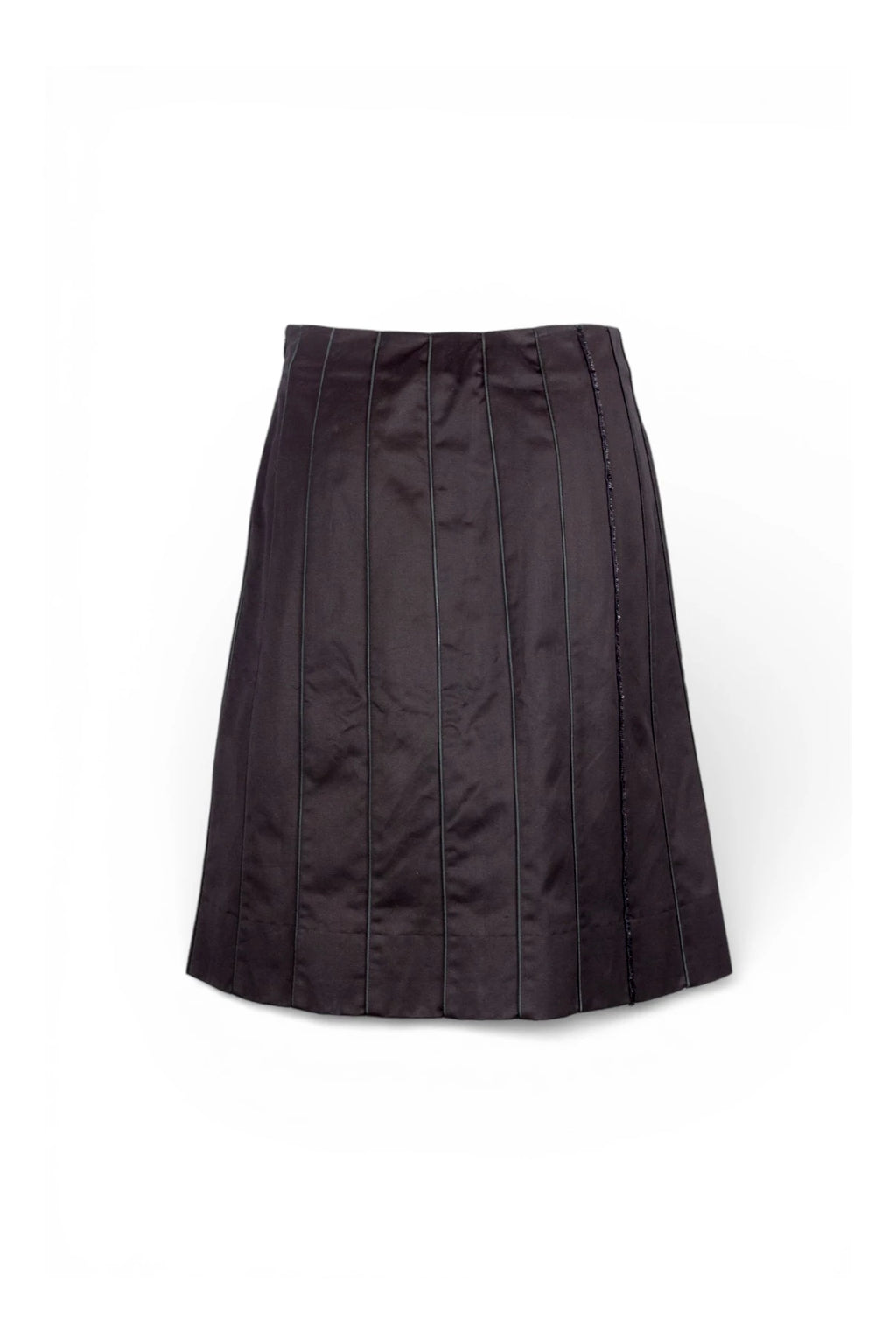 Black Trapeze Skirt with Beaded Vertical Tubing Detail