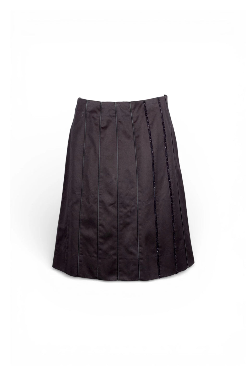 Black Trapeze Skirt with Beaded Vertical Tubing Detail