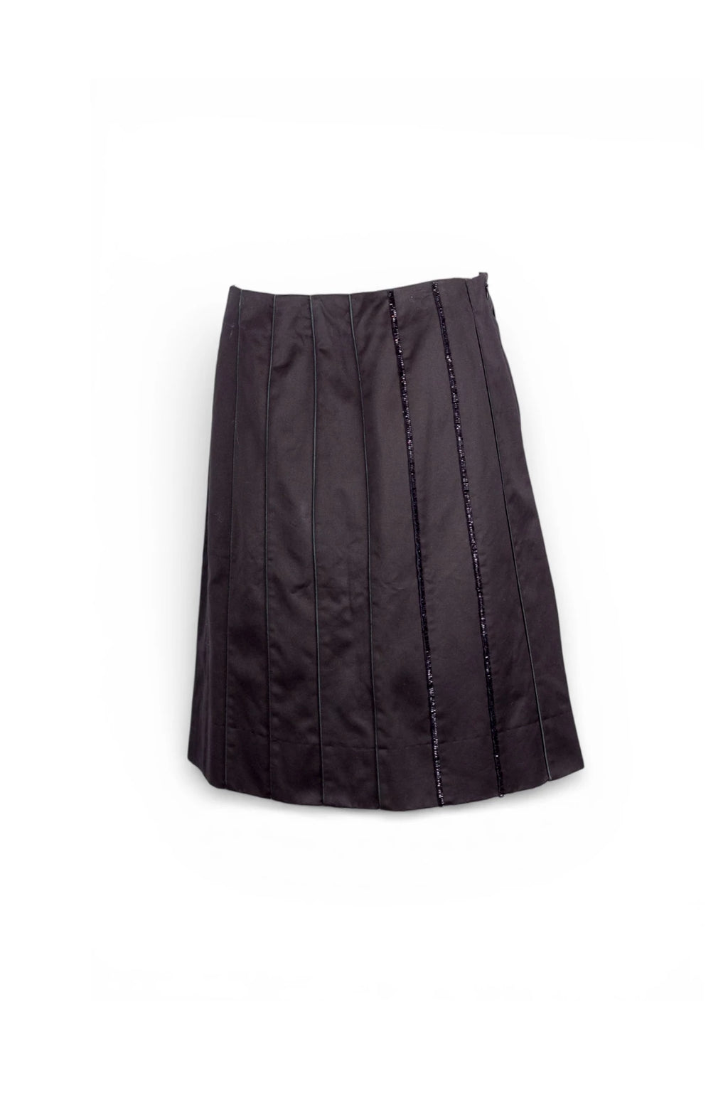 Black Trapeze Skirt with Beaded Vertical Tubing Detail