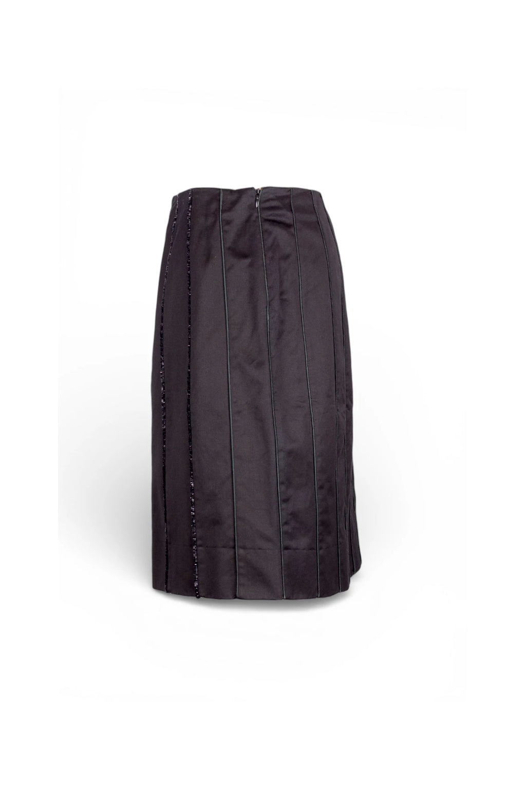 Black Trapeze Skirt with Beaded Vertical Tubing Detail