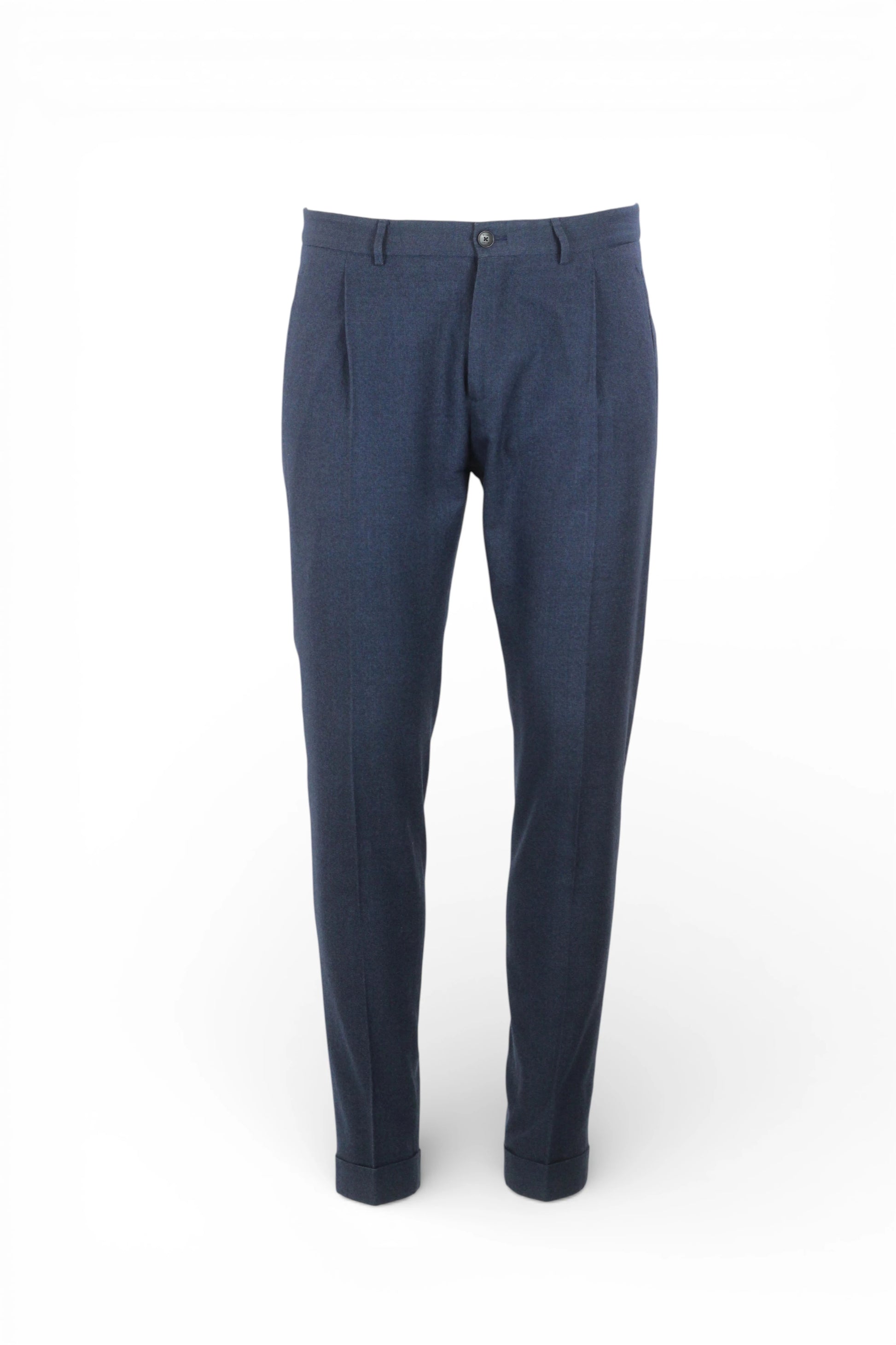 Blue Mottled Wool-Cotton Tapered Trousers