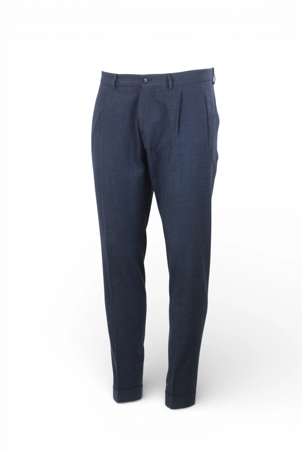 Blue Mottled Wool-Cotton Tapered Trousers