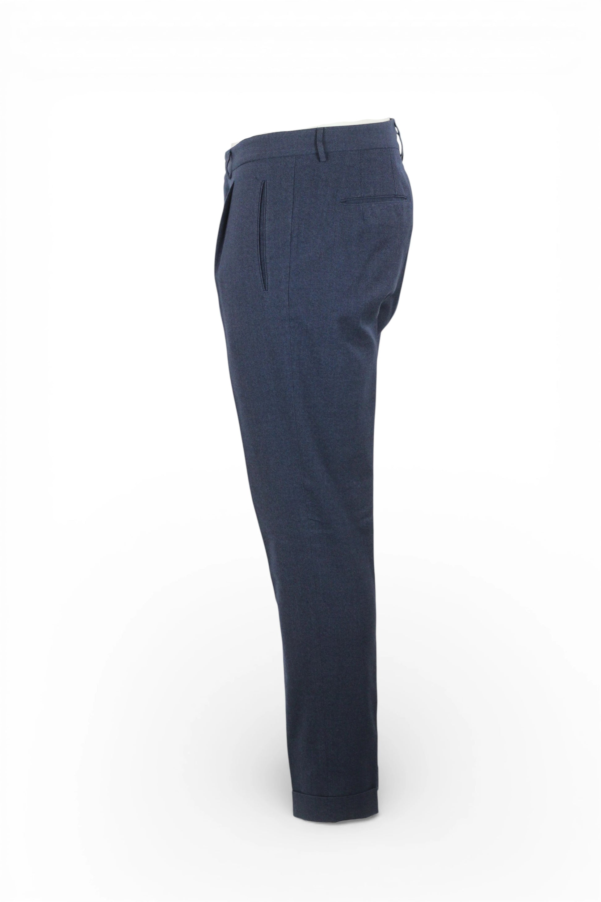 Blue Mottled Wool-Cotton Tapered Trousers