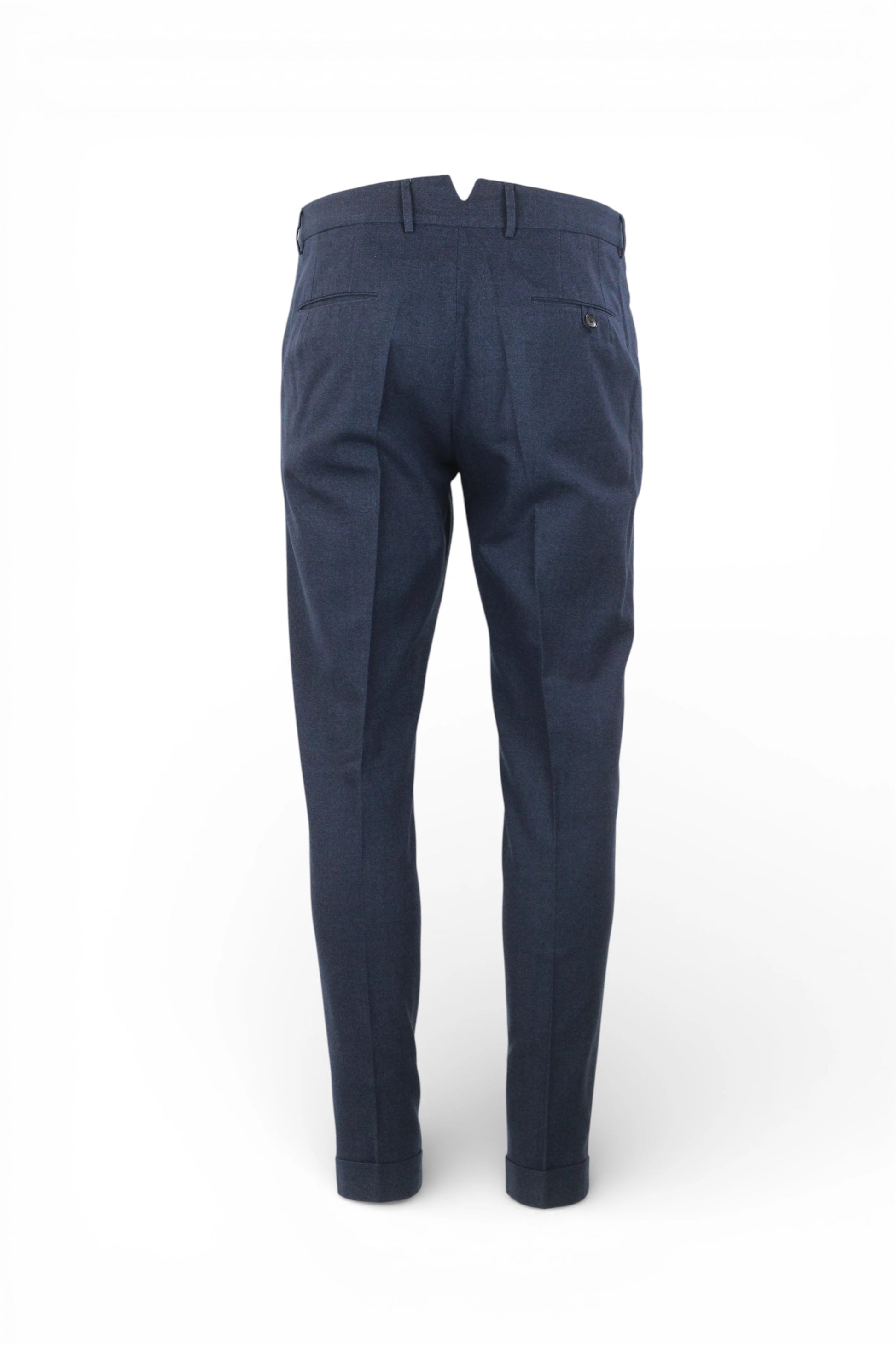 Blue Mottled Wool-Cotton Tapered Trousers