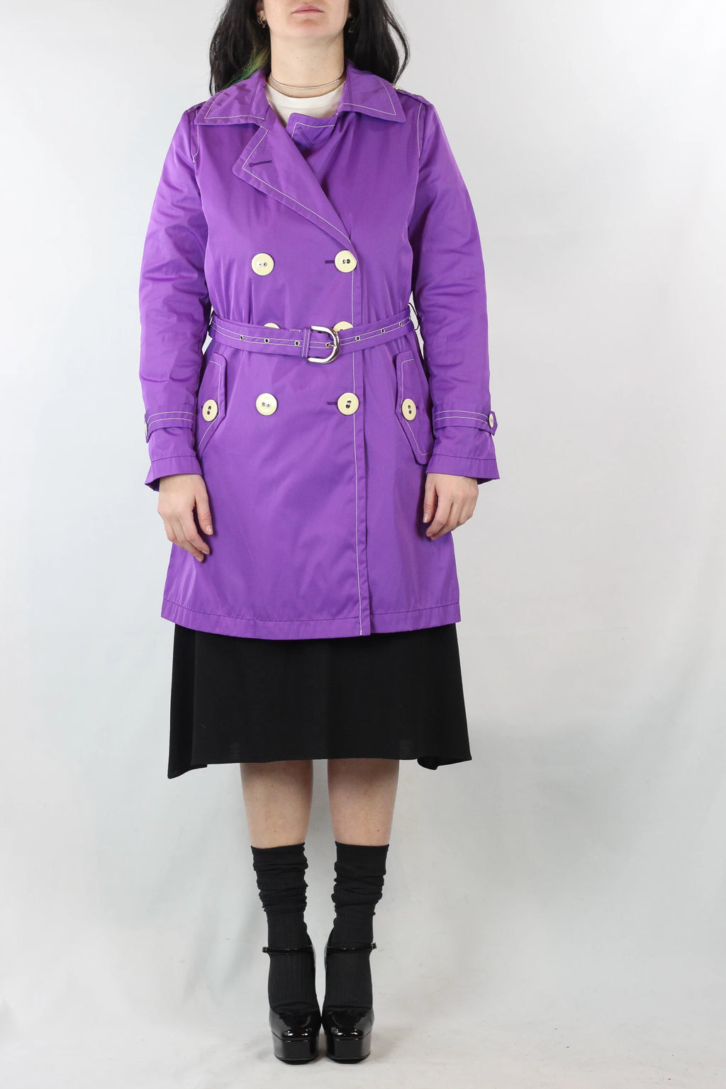 Purple Double-Breasted Trench Raincoat
