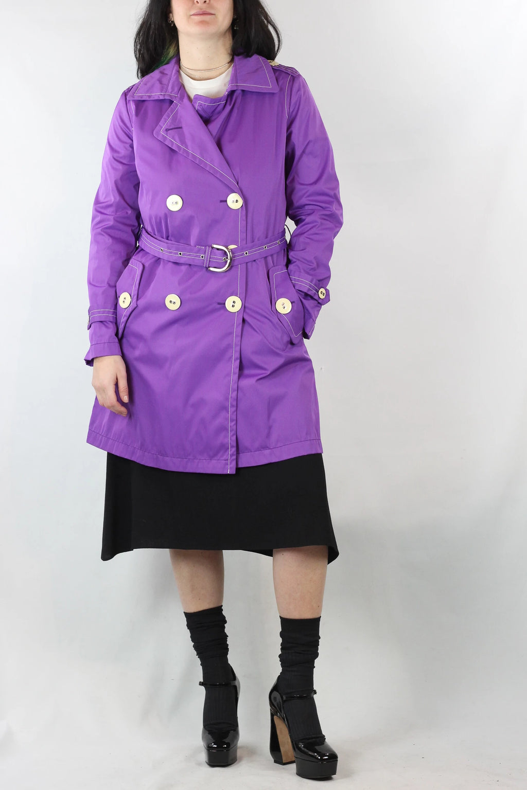 Purple Double-Breasted Trench Raincoat