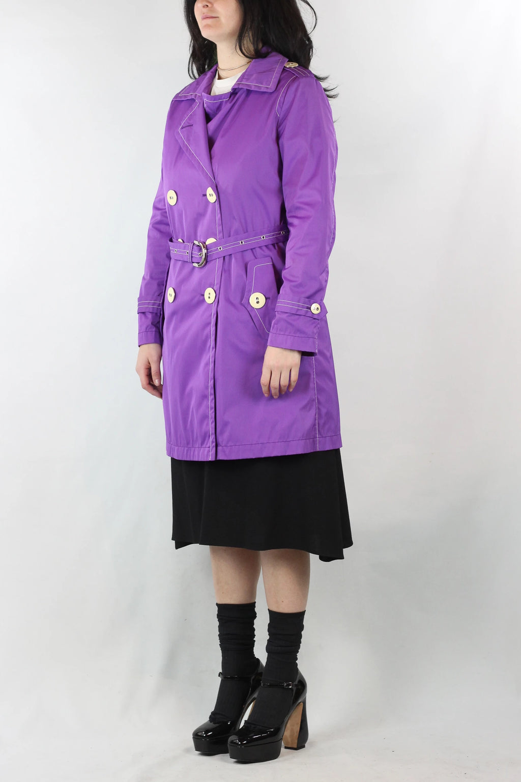 Purple Double-Breasted Trench Raincoat