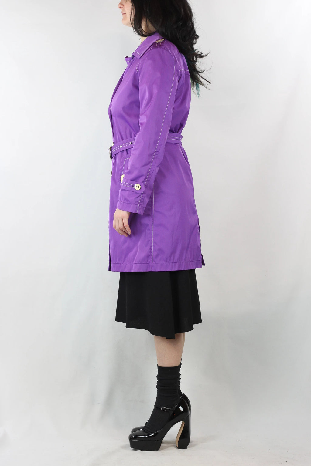 Purple Double-Breasted Trench Raincoat