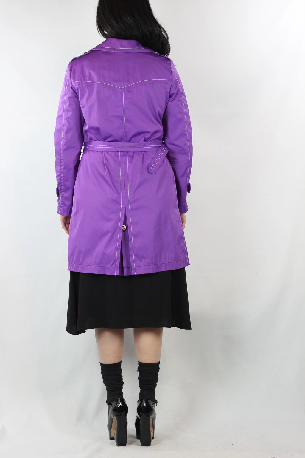 Purple Double-Breasted Trench Raincoat