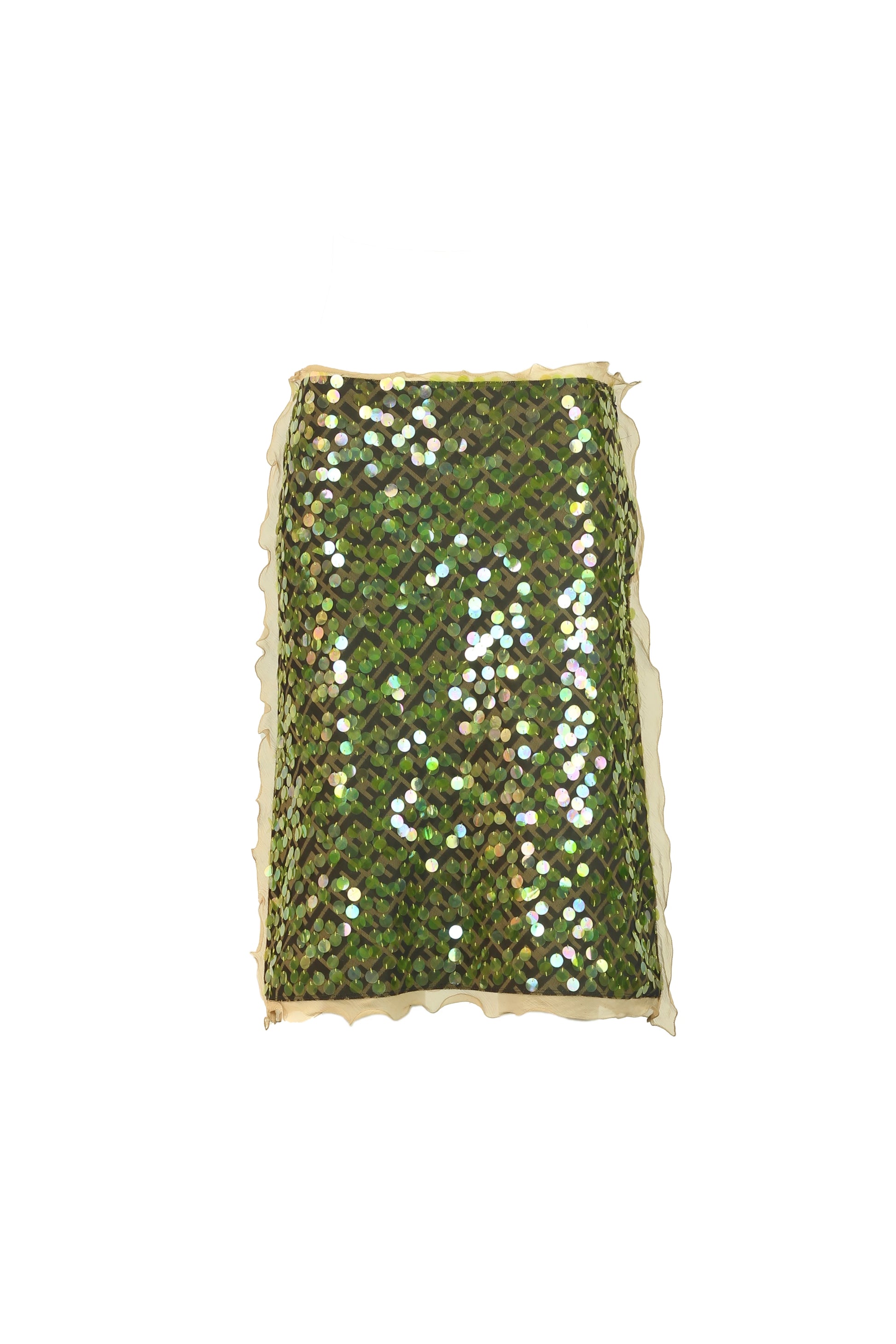 Monogram skirt with acid green sequins and chiffon ruching SS2000