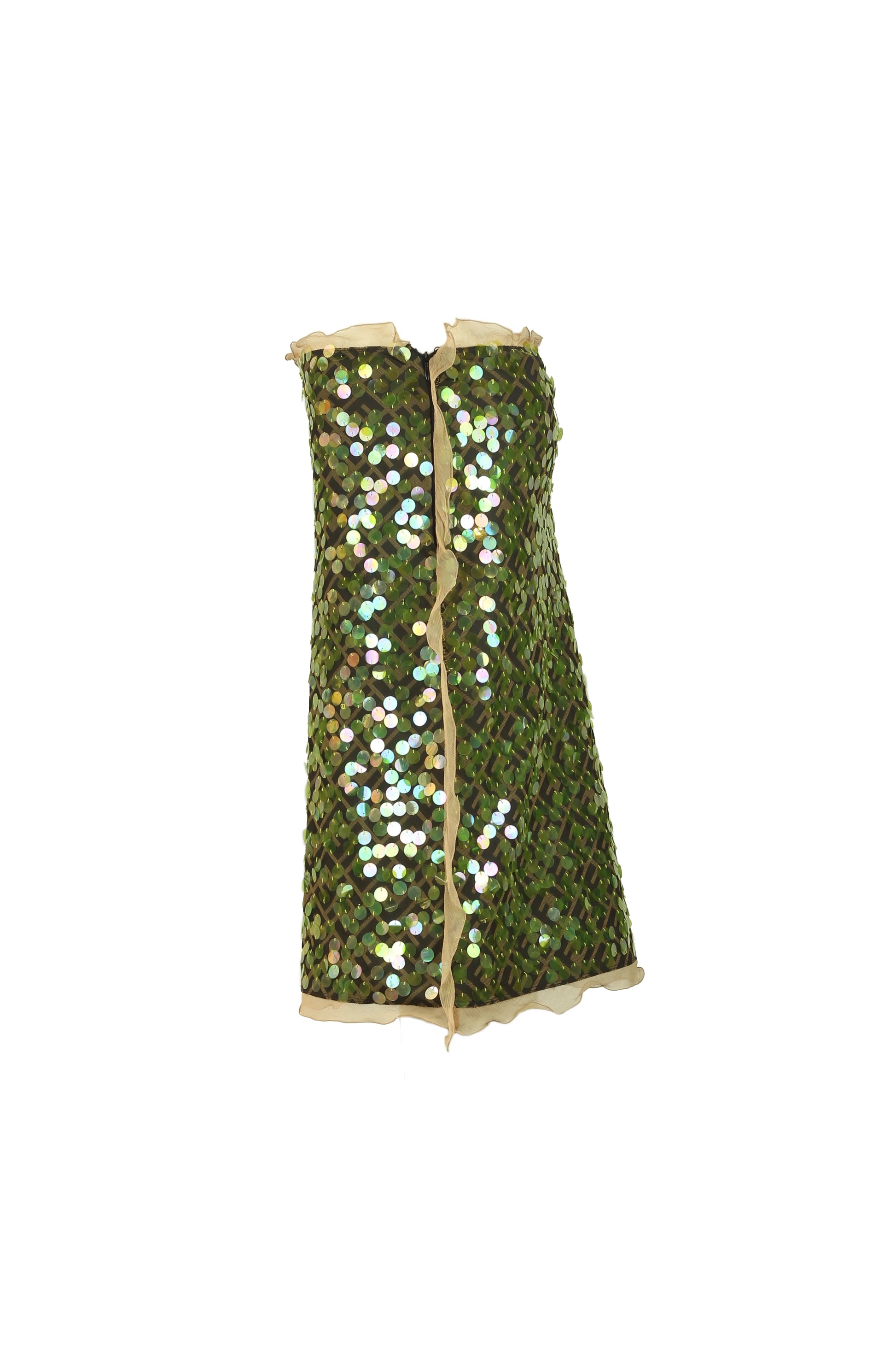 Monogram skirt with acid green sequins and chiffon ruching SS2000