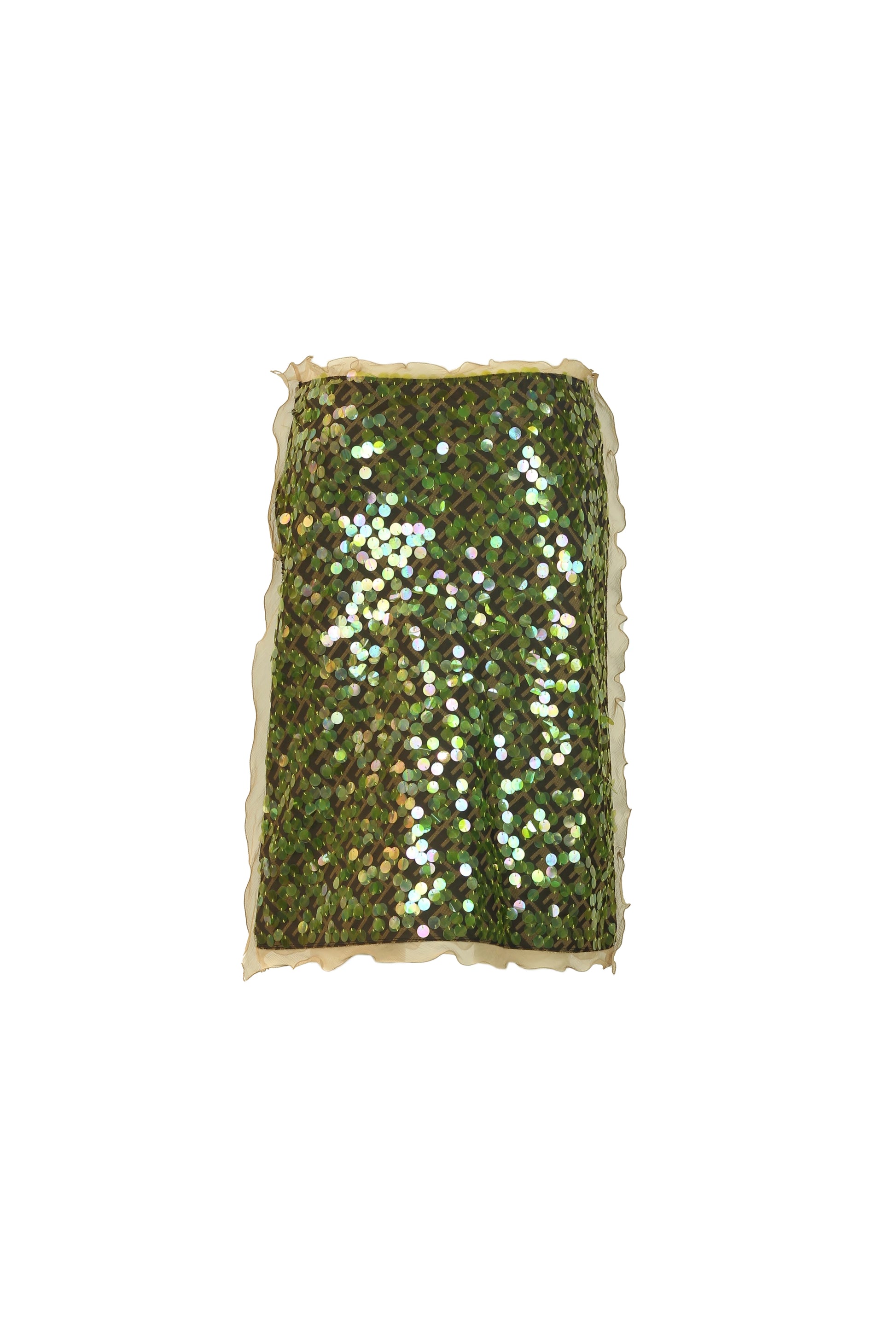 Monogram skirt with acid green sequins and chiffon ruching SS2000