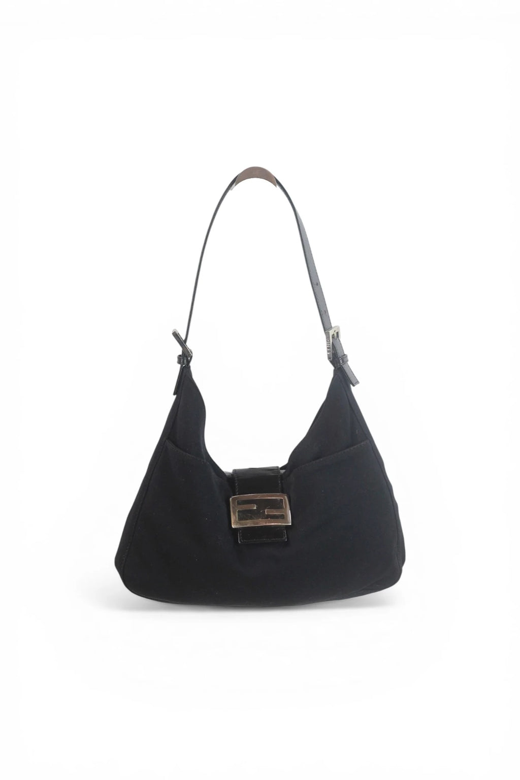 Black Fabric Hobo Baguette Bag