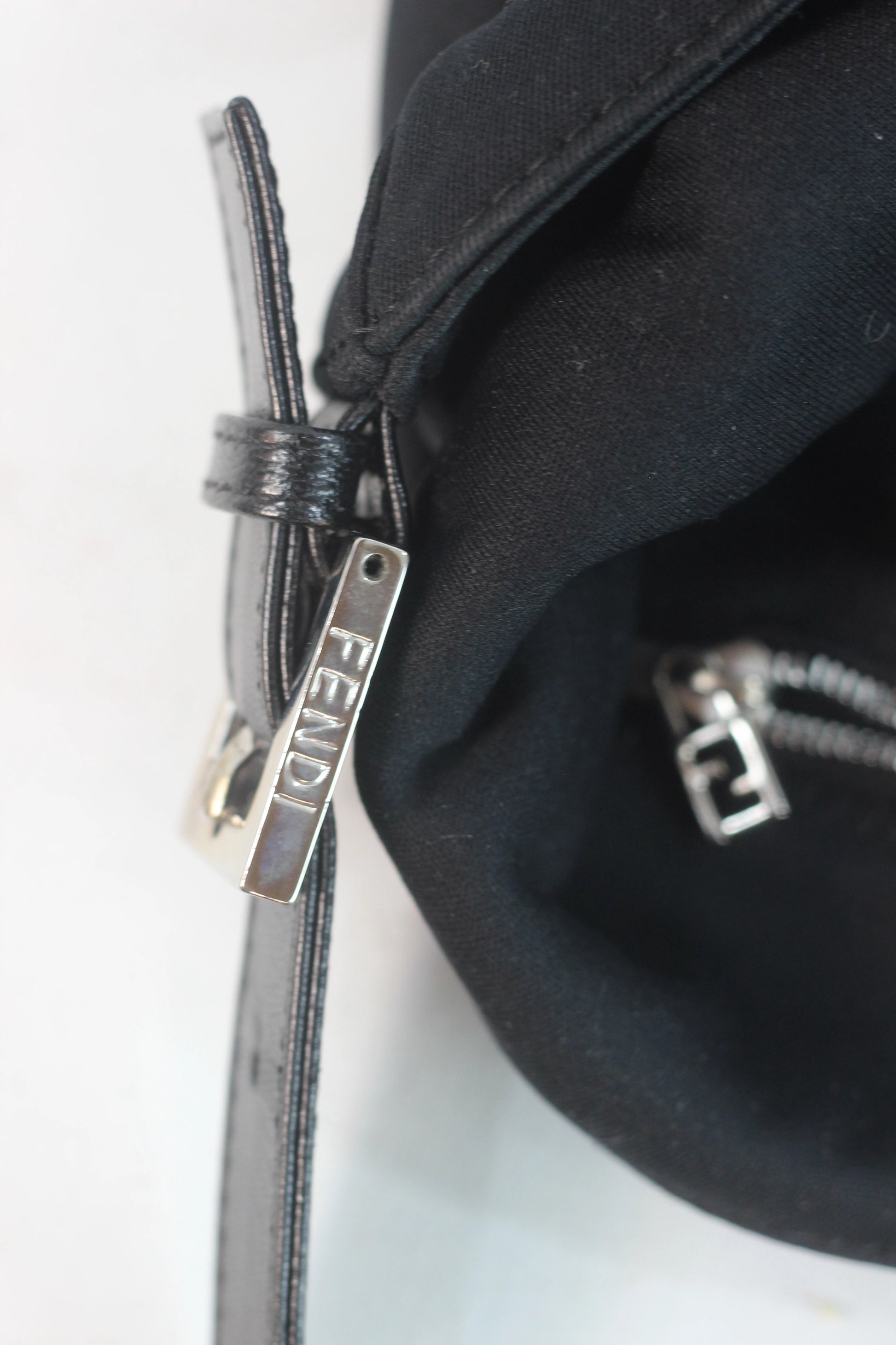 Black Fabric Hobo Baguette Bag