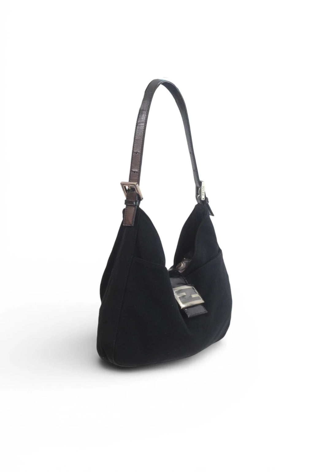 Black Fabric Hobo Baguette Bag