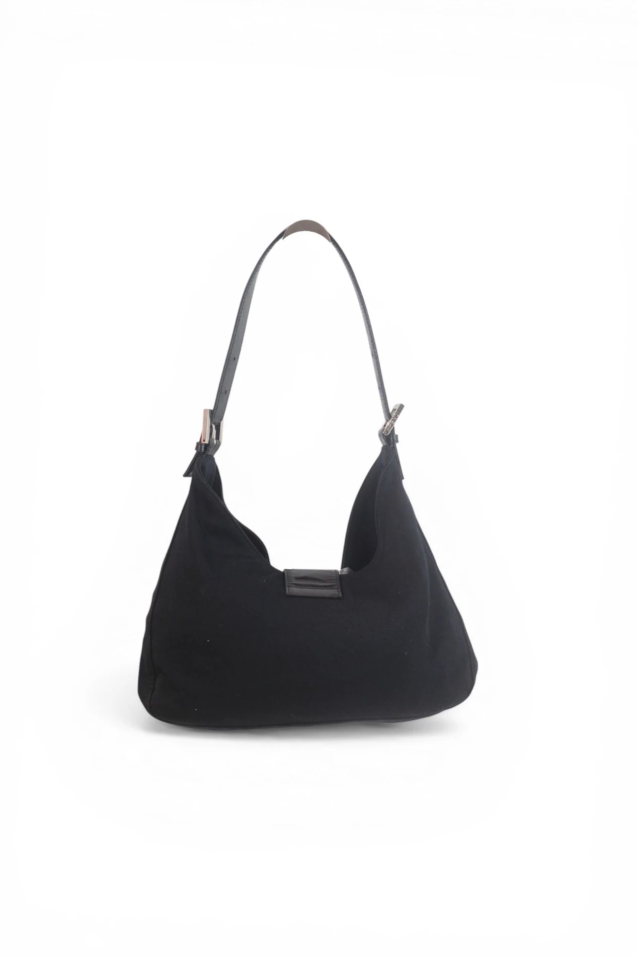 Black Fabric Hobo Baguette Bag