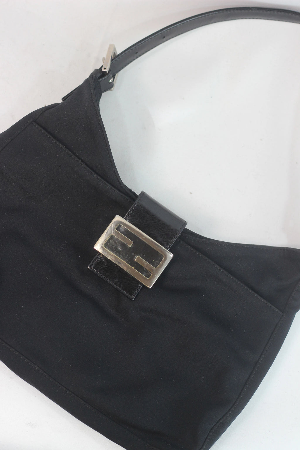 Black Fabric Hobo Baguette Bag