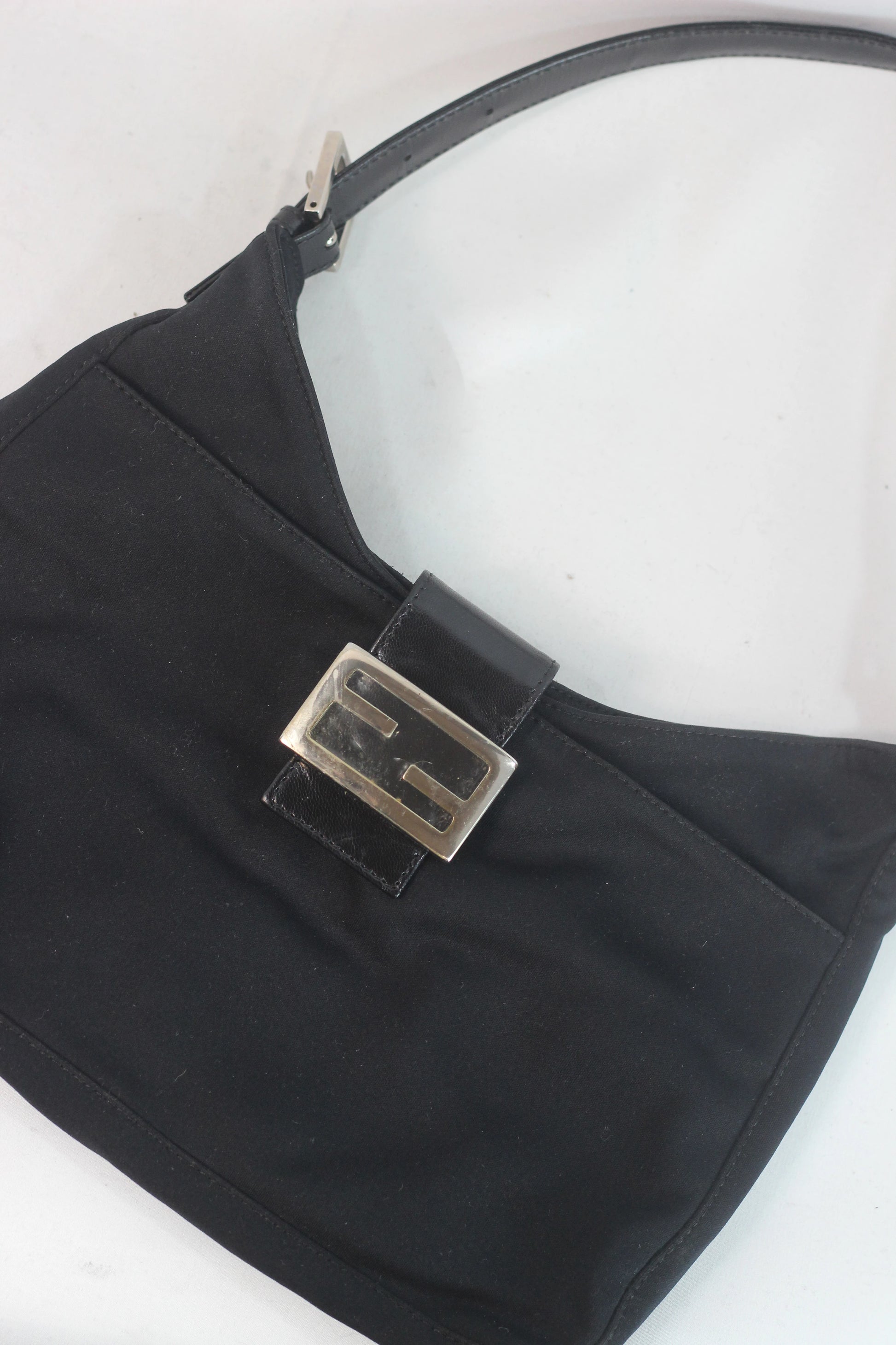 Black Fabric Hobo Baguette Bag
