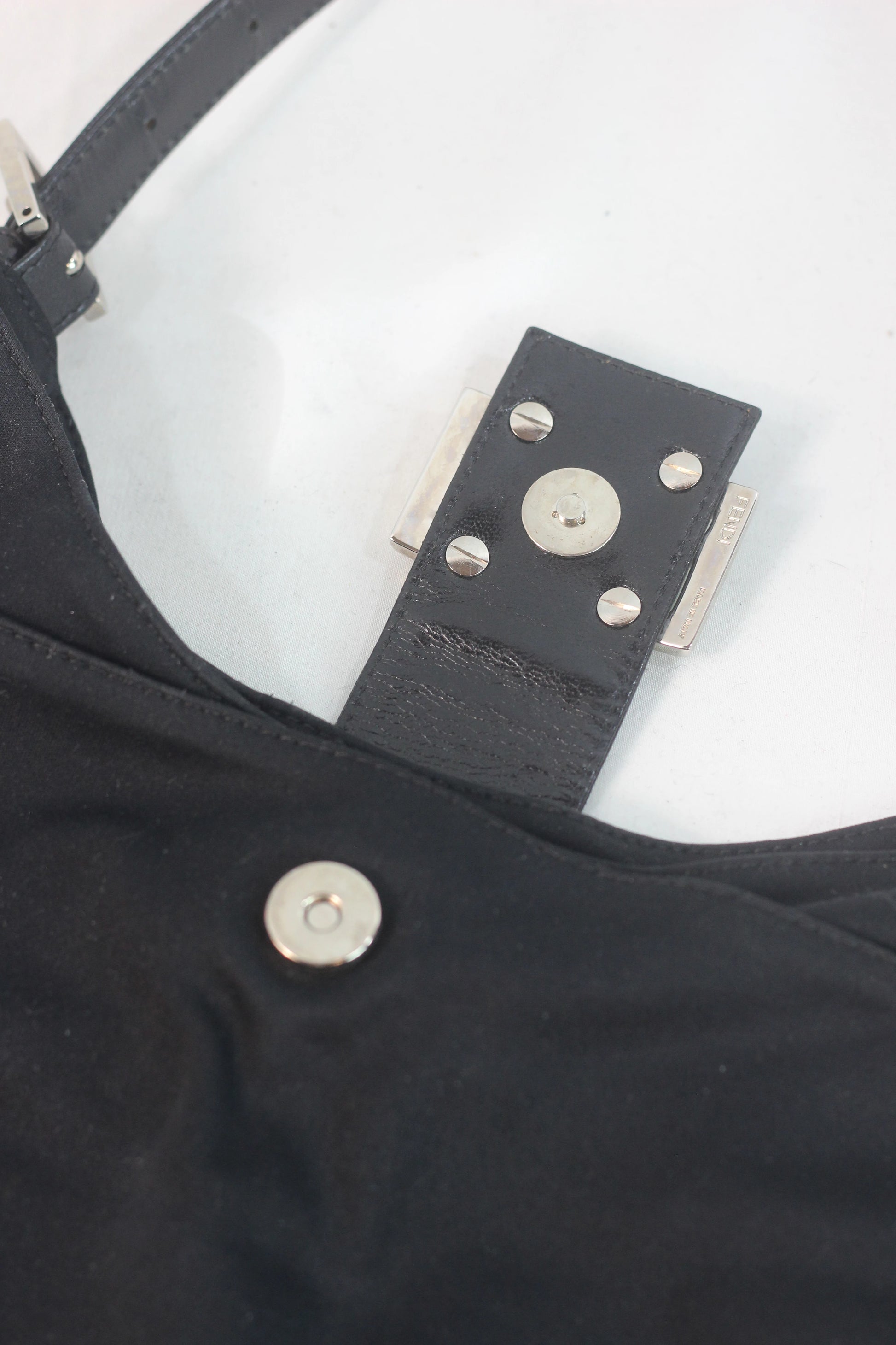 Black Fabric Hobo Baguette Bag