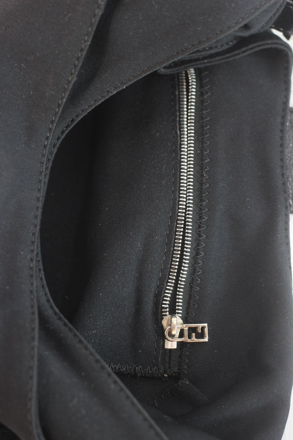 Black Fabric Hobo Baguette Bag