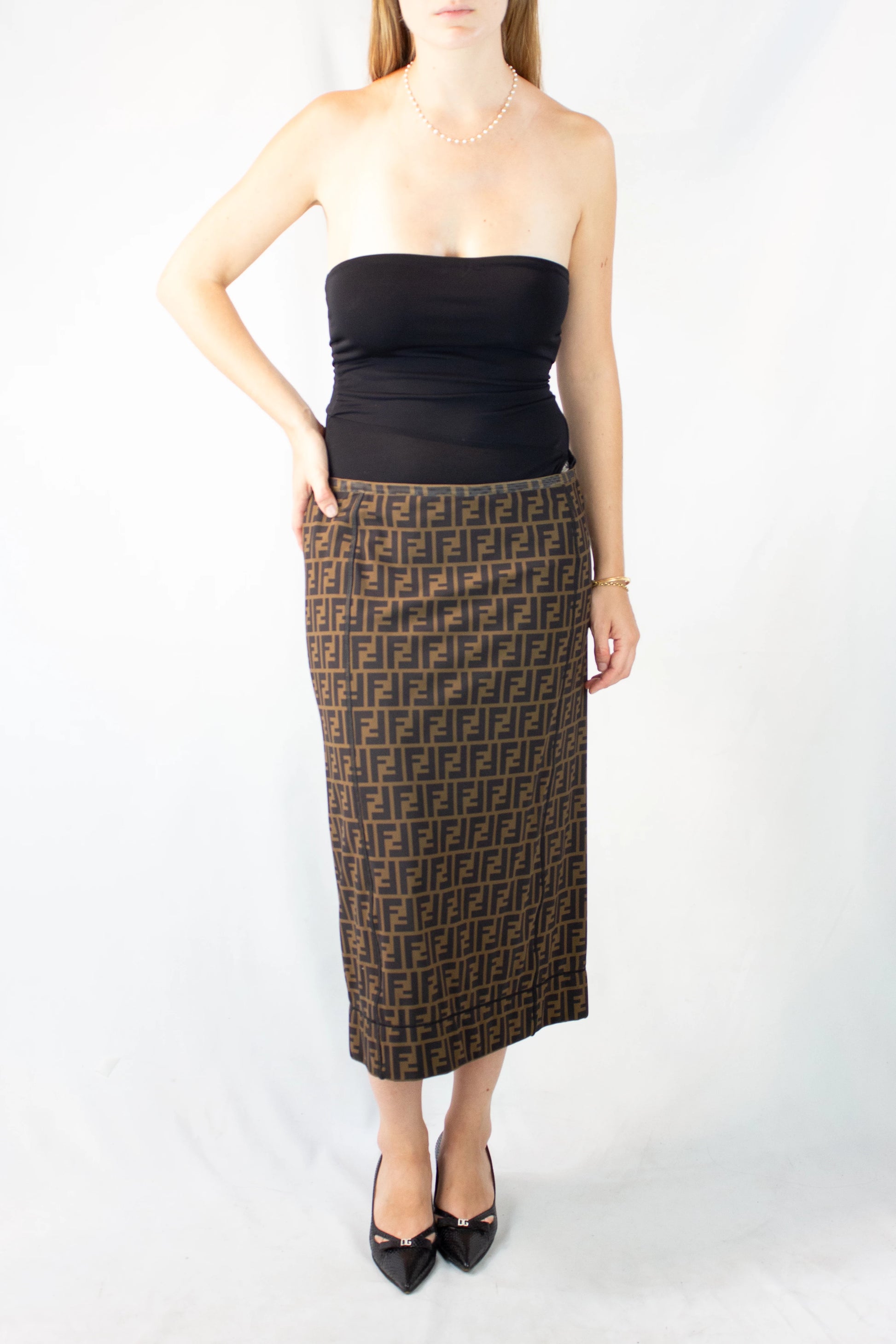 Zucca Monogram Stretch Midi Pencil Skirt