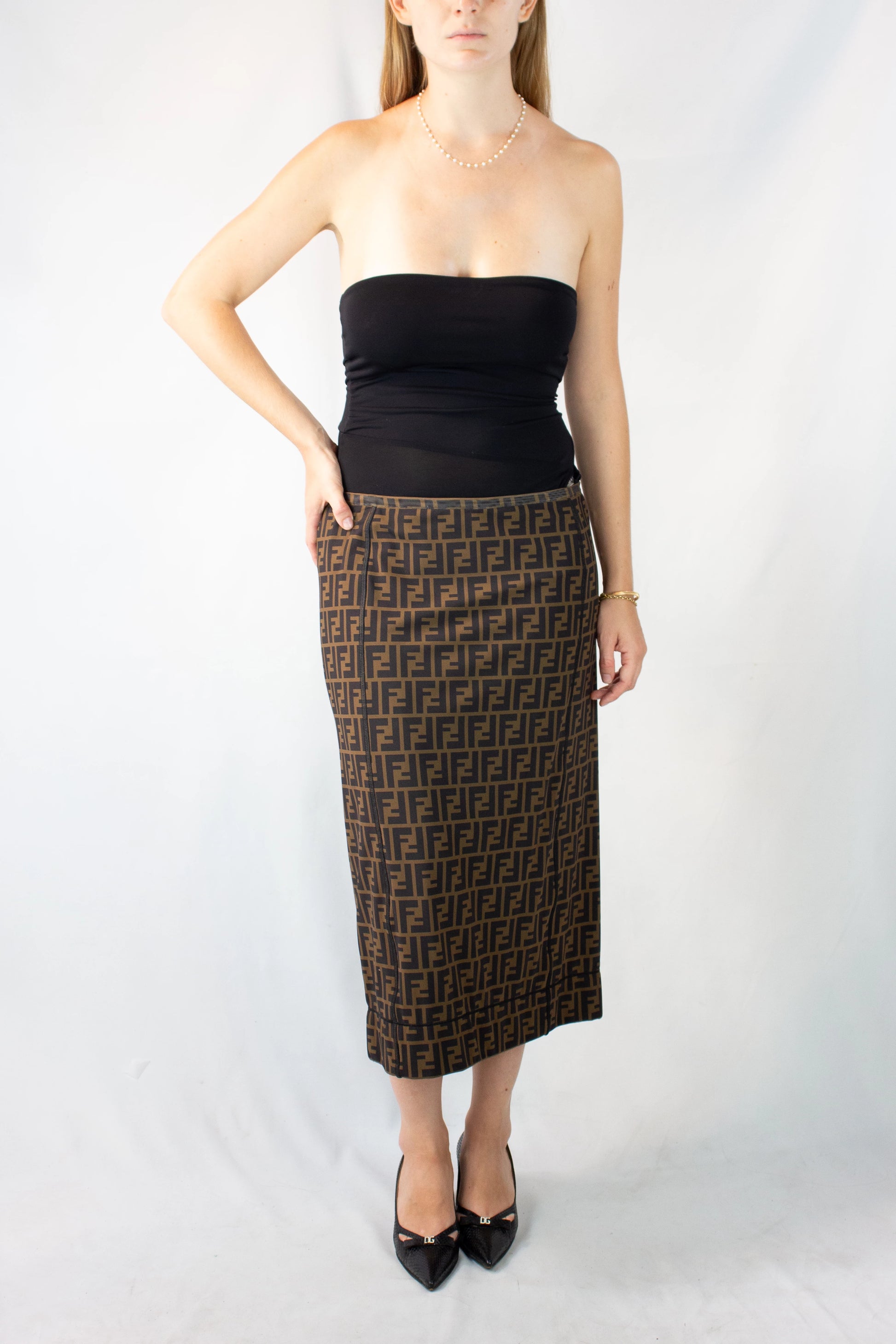 Zucca Monogram Stretch Midi Pencil Skirt