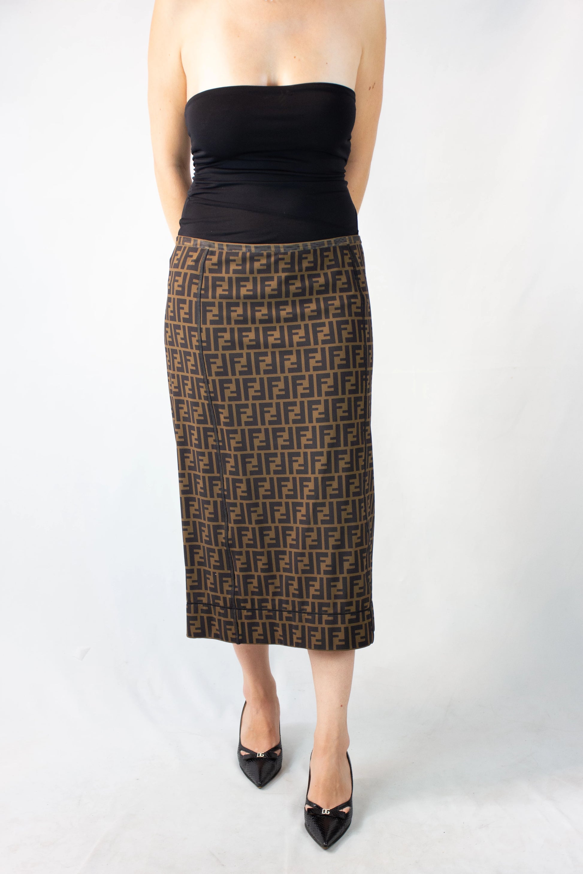 Zucca Monogram Stretch Midi Pencil Skirt